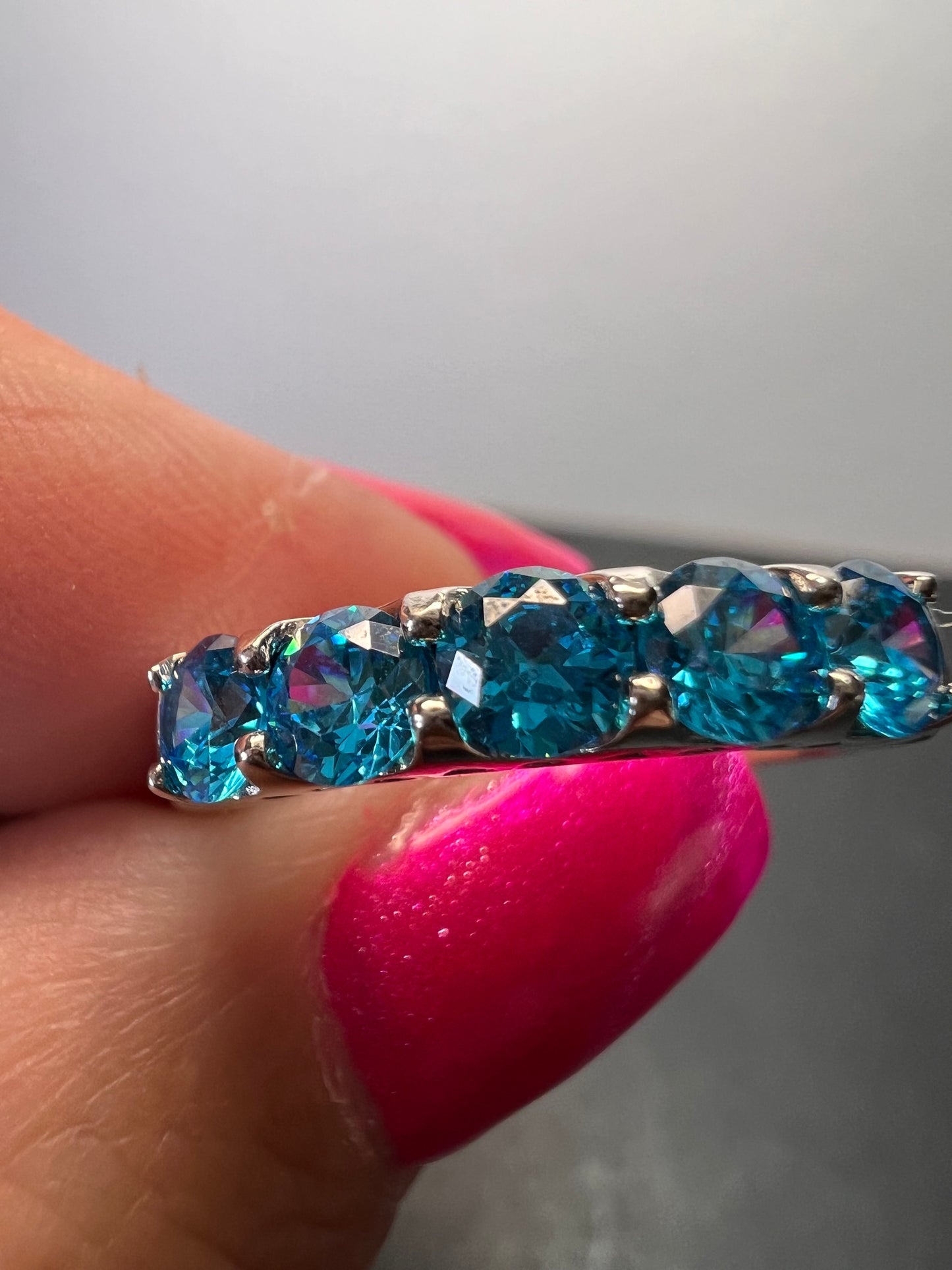 5 stone blue CZ rhodium over Sterling silver ring size 9