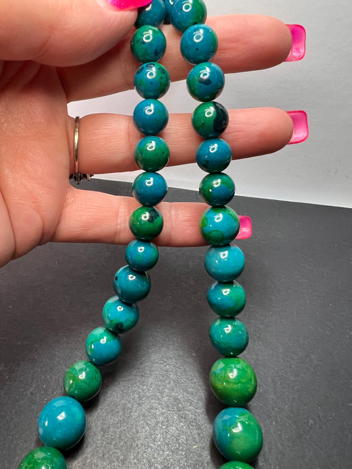 Chrysocolla beaded 20 inch necklace with sterling silver clasp *NEW*