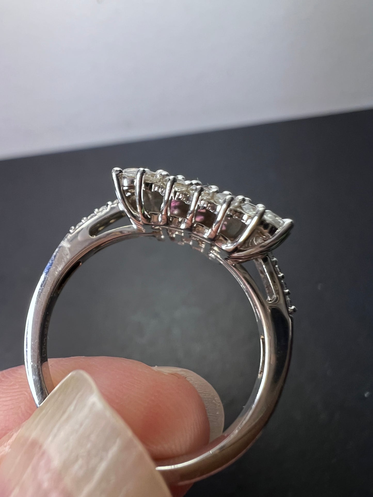 Pink tourmaline and white topaz sterling silver cluster ring size 9