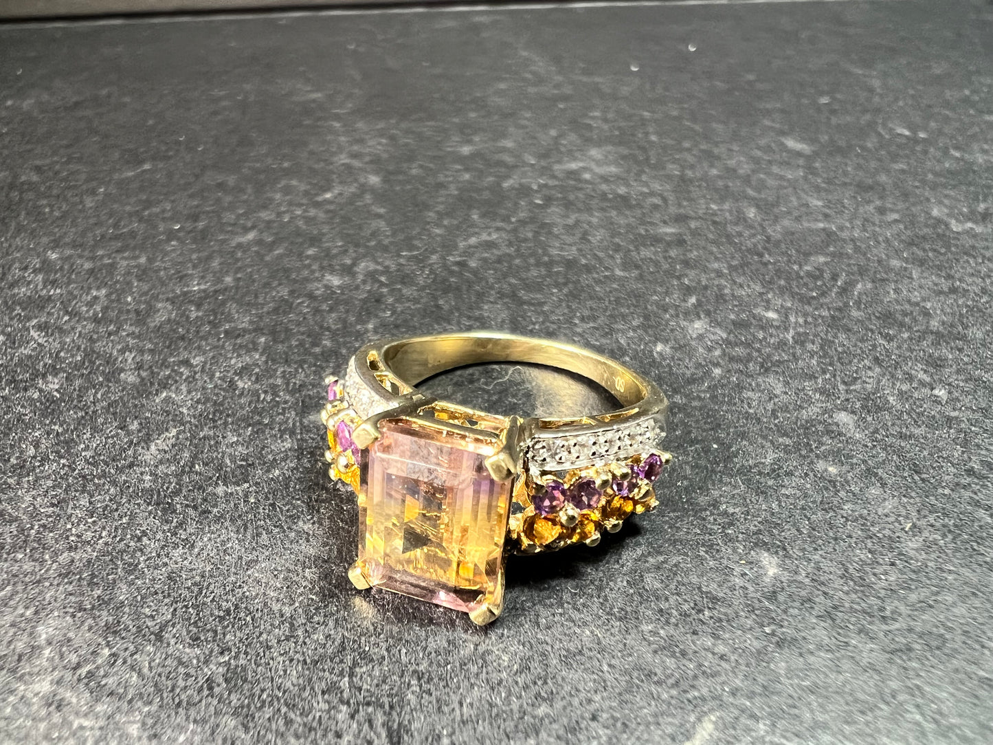Ametrine Citrine Amethyst Ring 925 Vermeil SD Size 7