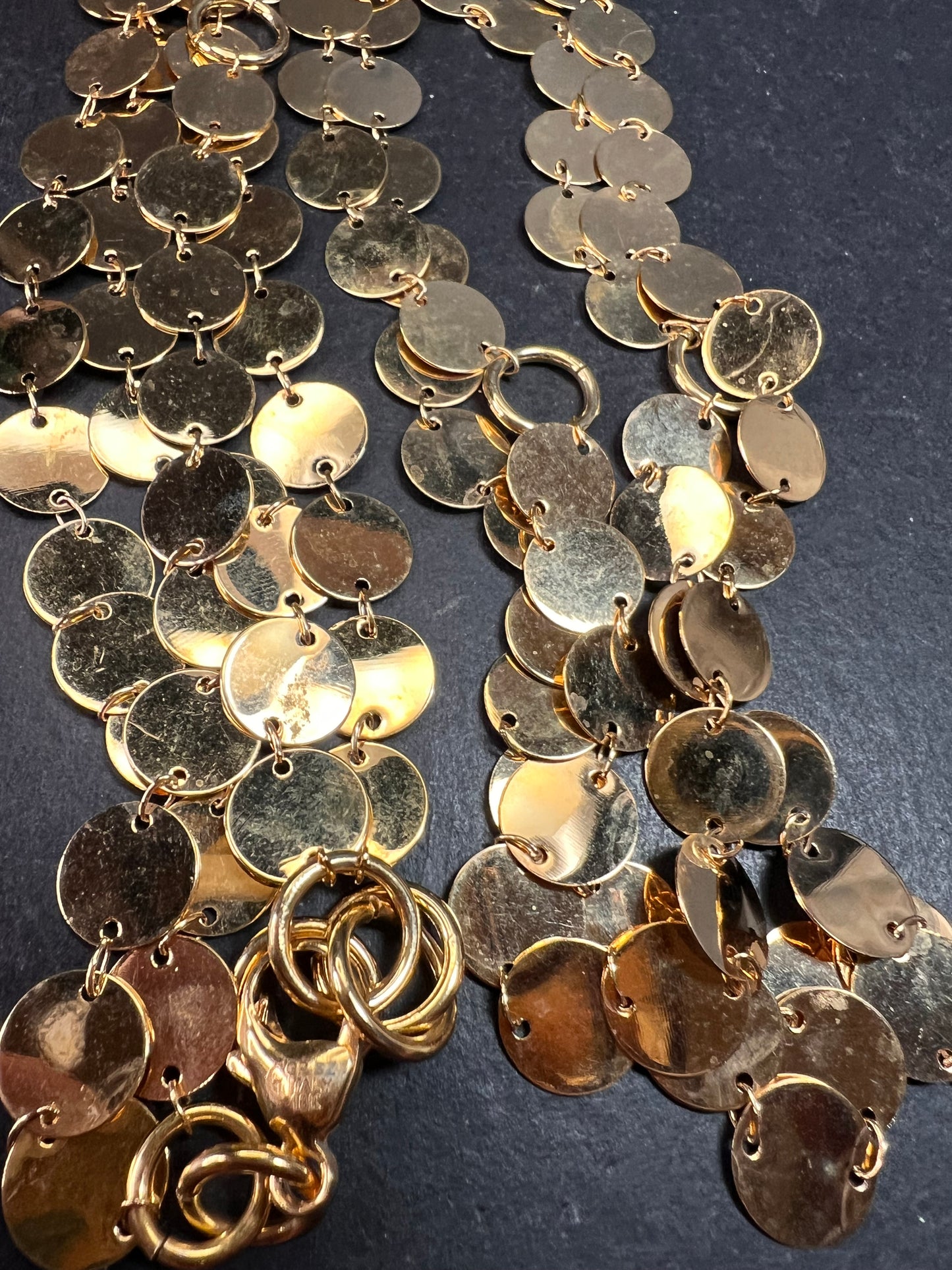 Italian 18K Gold Plated Disc Necklace 32 Inch Adjustable Layered Chain