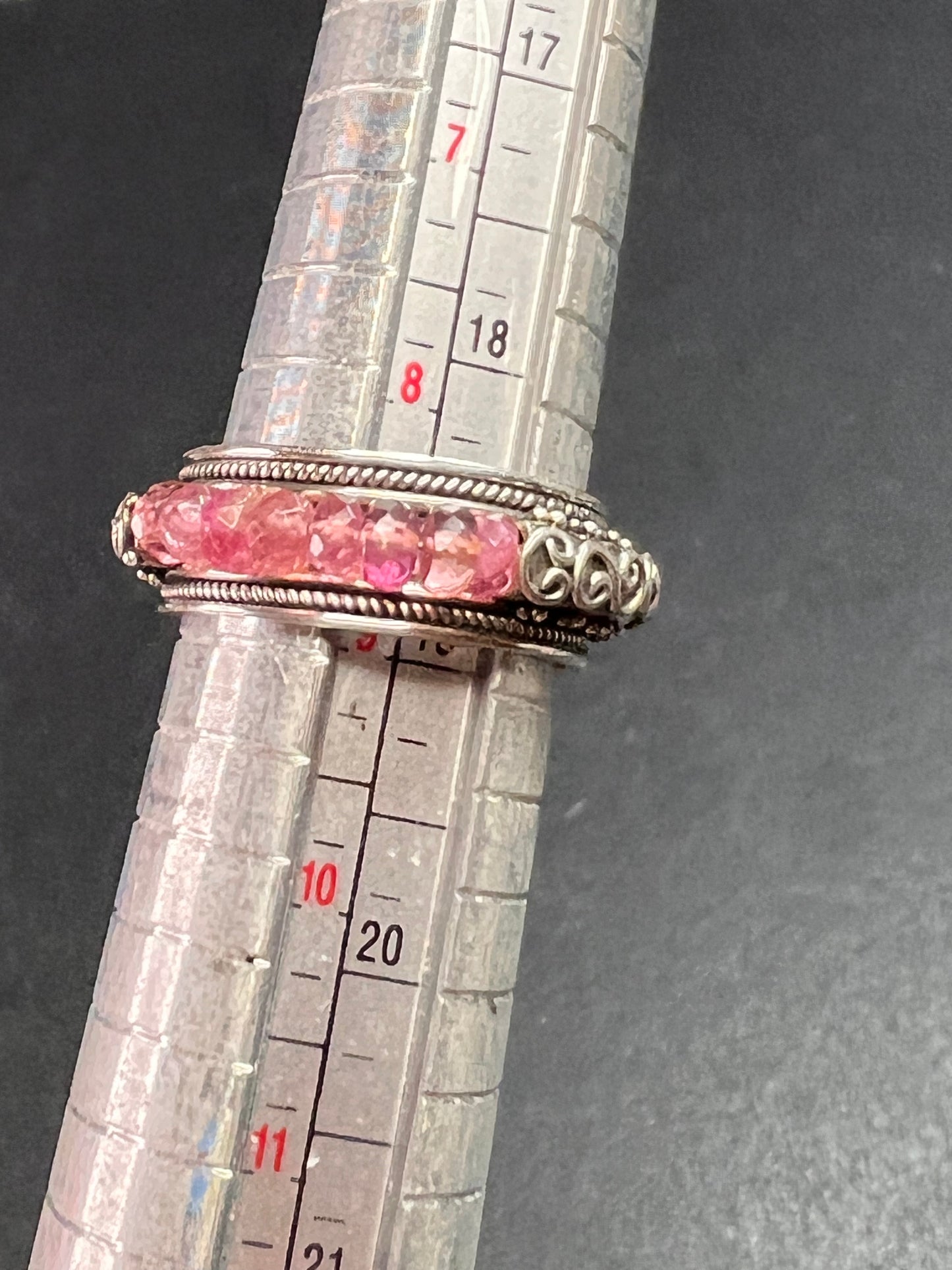Vintage Suarti pink tourmaline Bali sterling silver 18k gold ring size 9