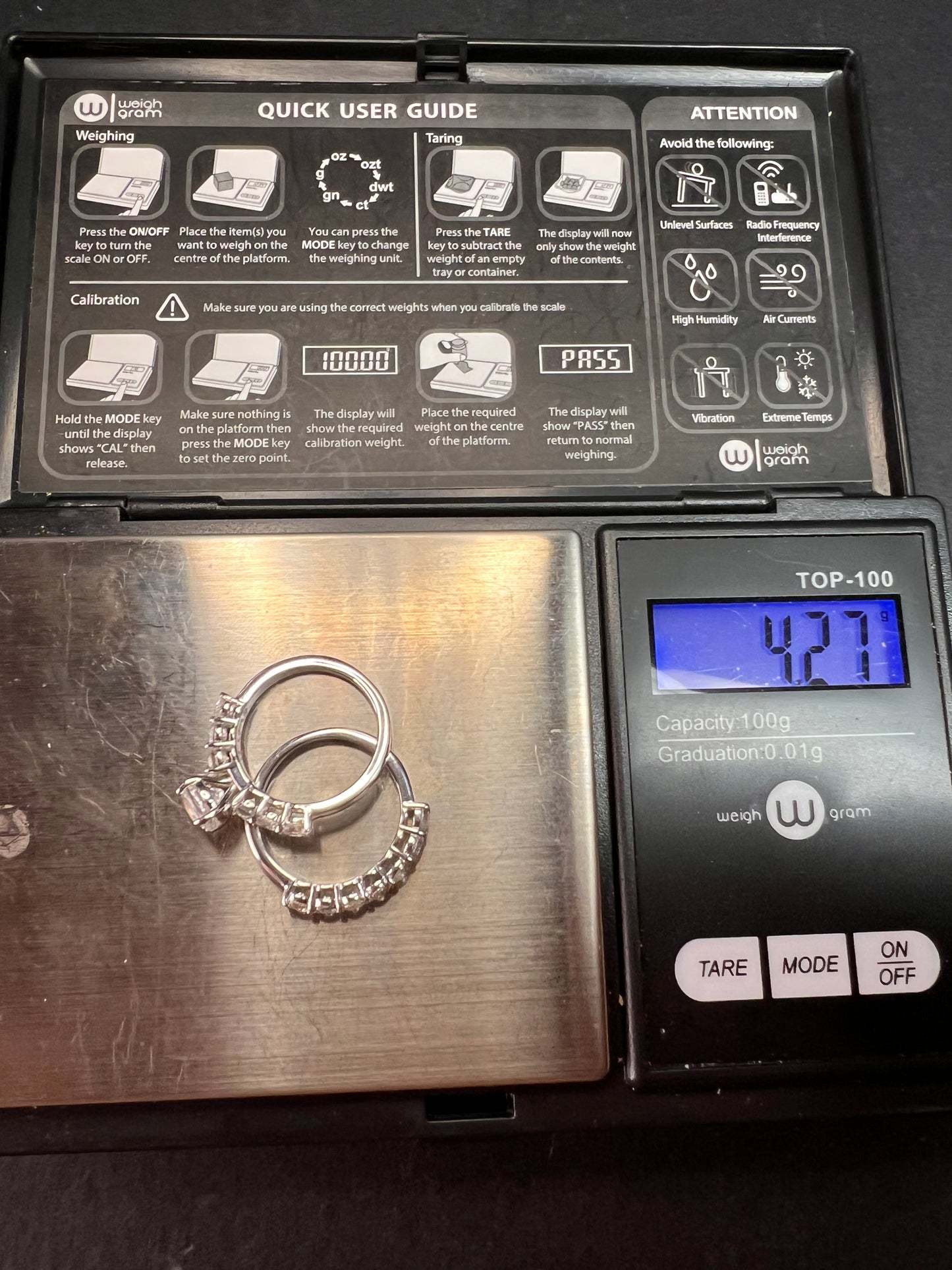 NEW White topaz stackable ring set in platinum over sterling silver size 5