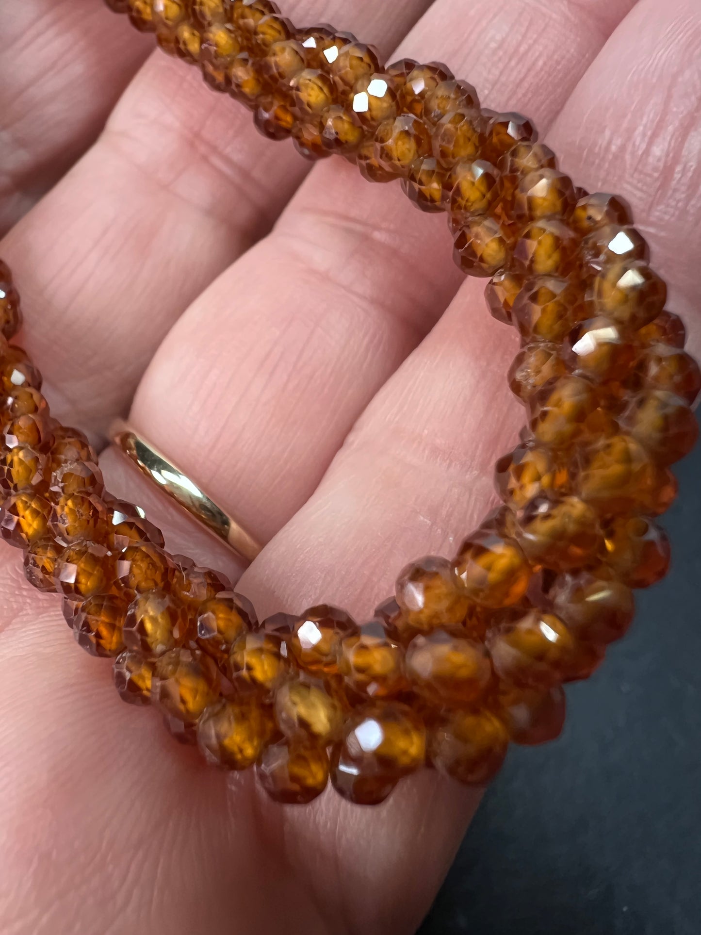 Hessonite garnet 4 strand bracelet with sterling clasp 7 inches