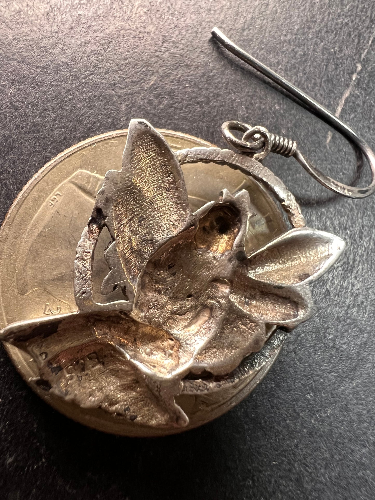 Vintage Sterling Silver Fairy Earrings • Detailed Wings & Floral Motif