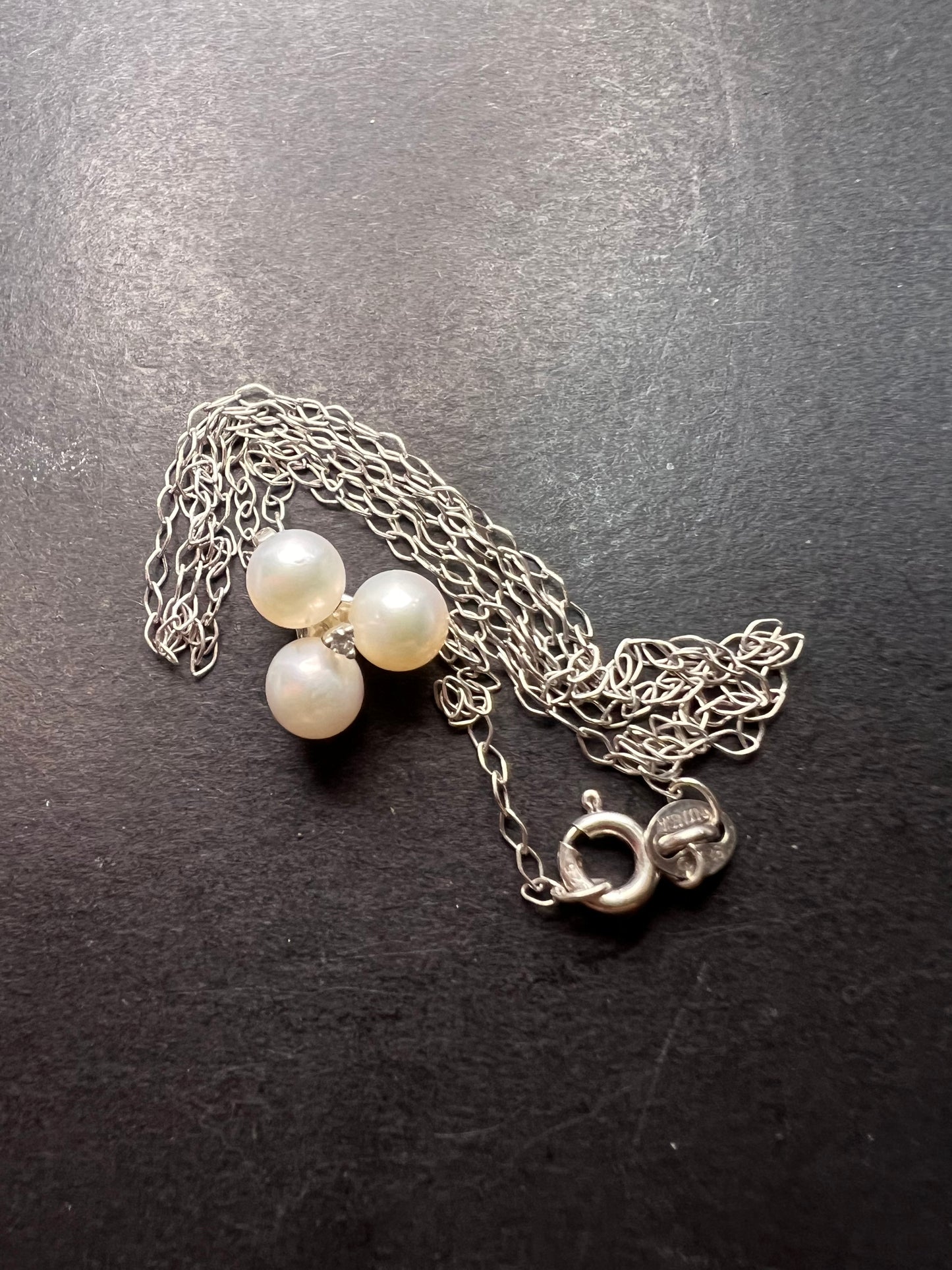 Trilogy pearl and diamond accent pendant and chain necklace in sterling silver