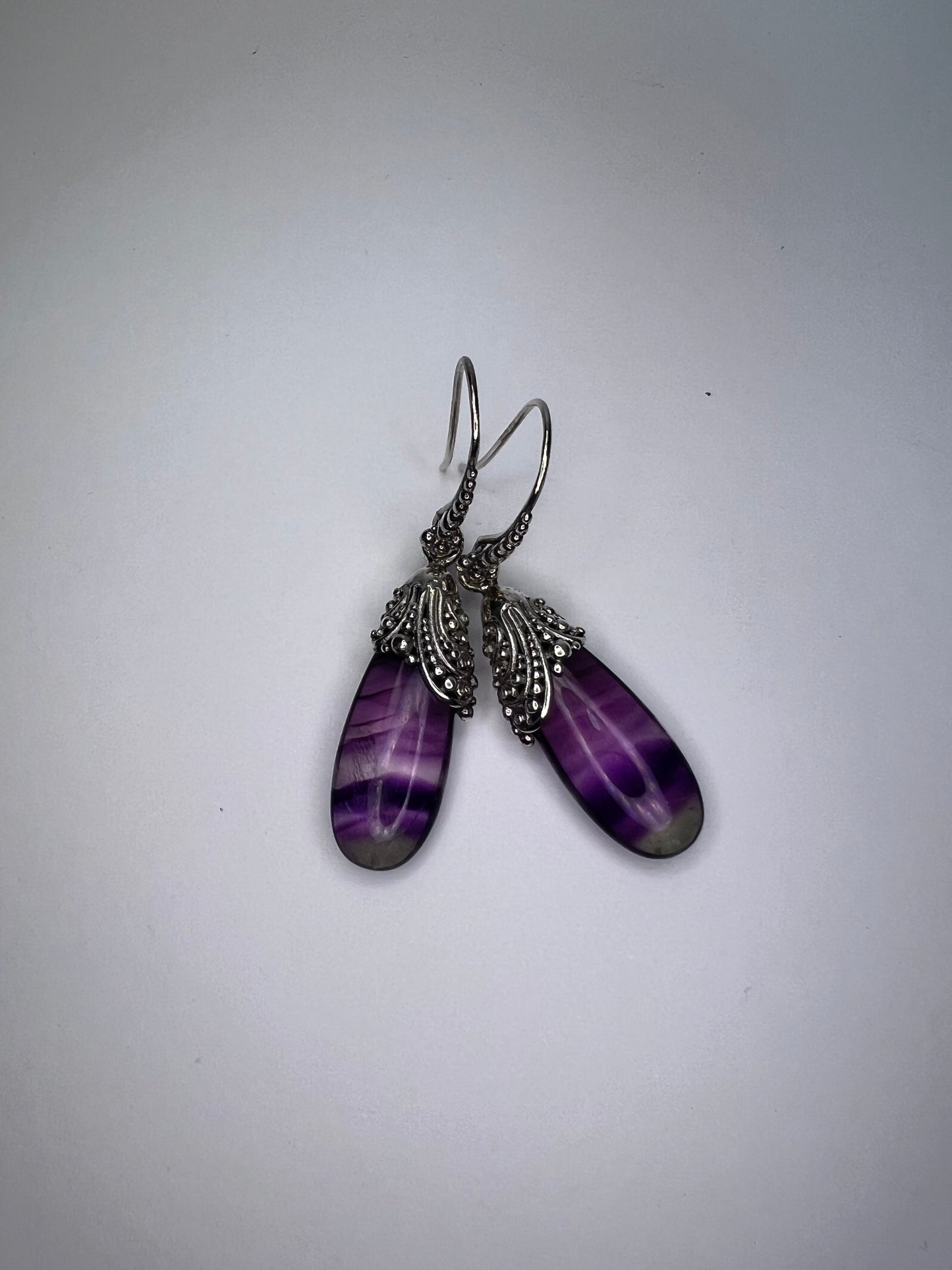 SARDA fluorite teardrop Bali sterling silver dangle earrings *NEW*