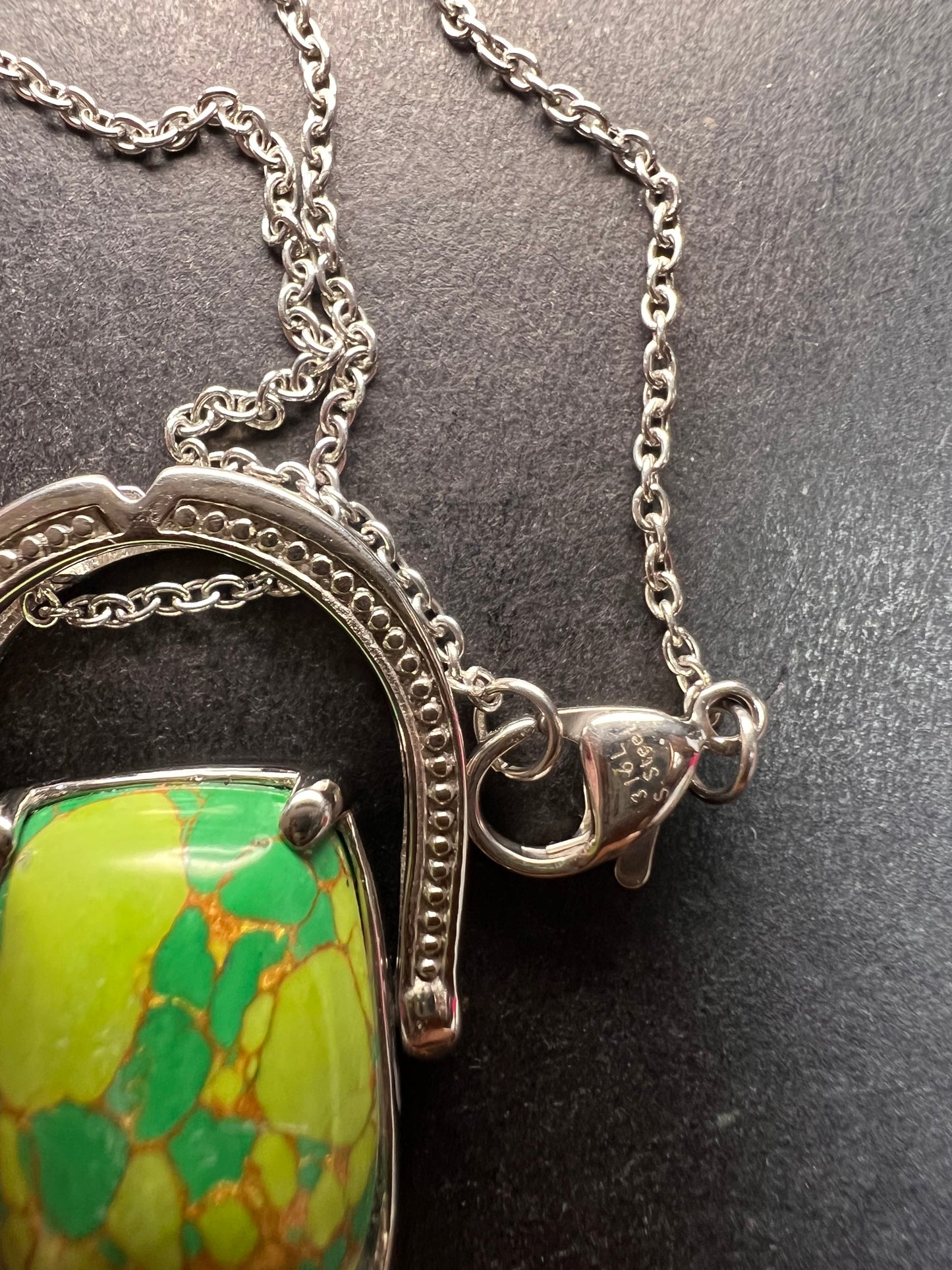 NEW Mojave green turquoise convertible pendant ring with chain in stainless steel