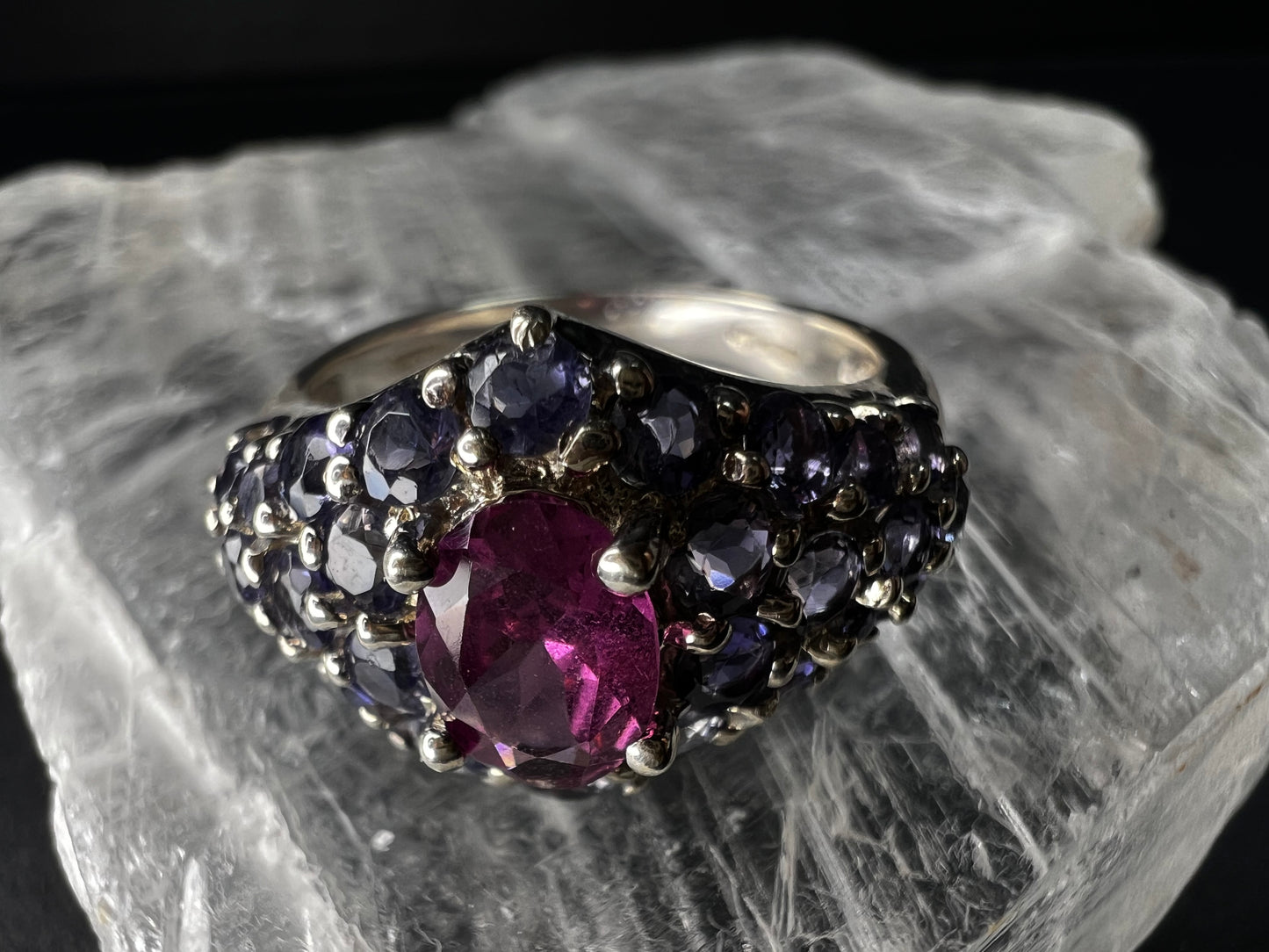 Pink Tourmaline Tanzanite Sterling Silver Cluster Ring Size 7