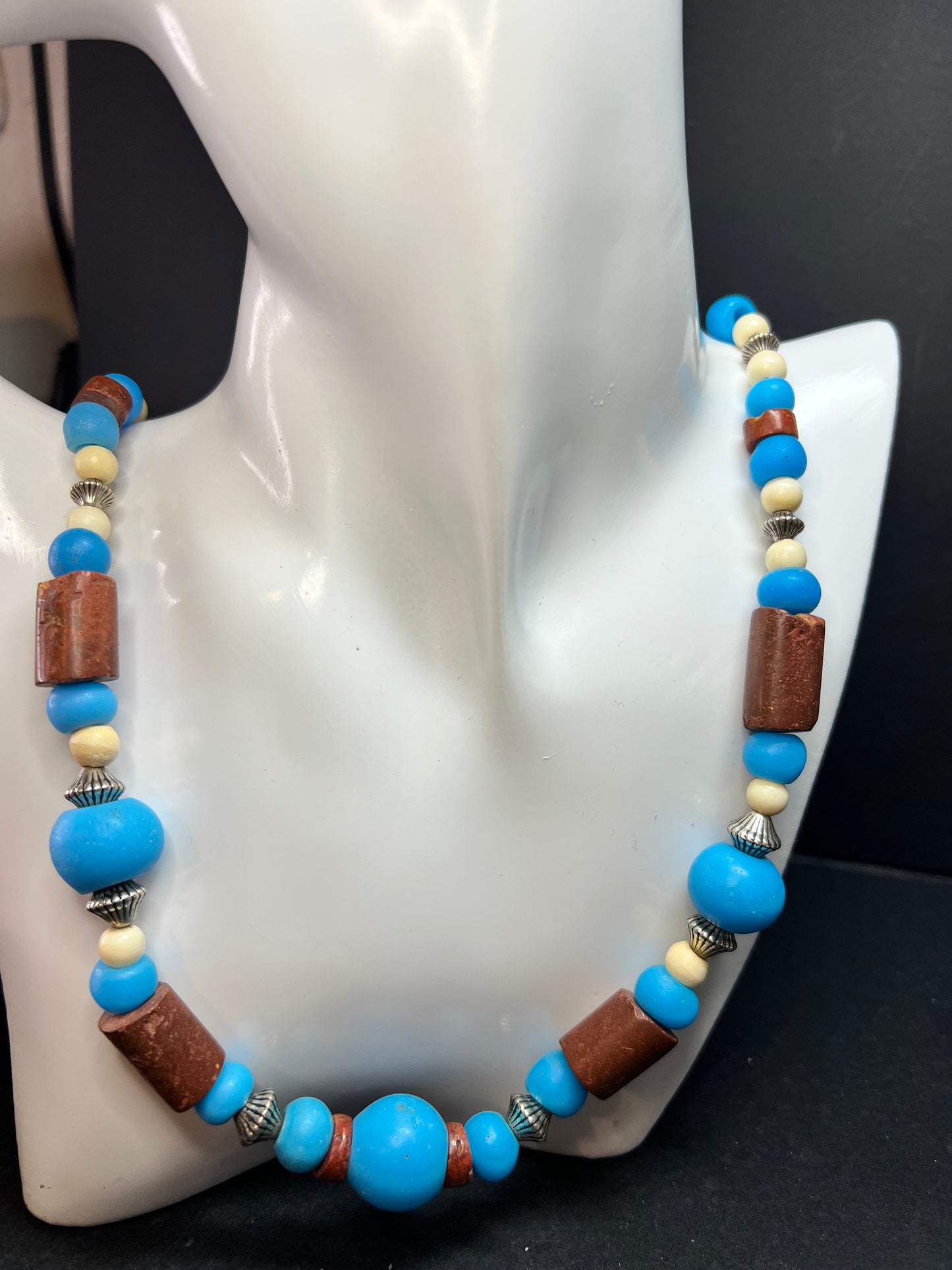 Vintage African Trade Bead Necklace | Large Glass & Ceramic Beads | 24”