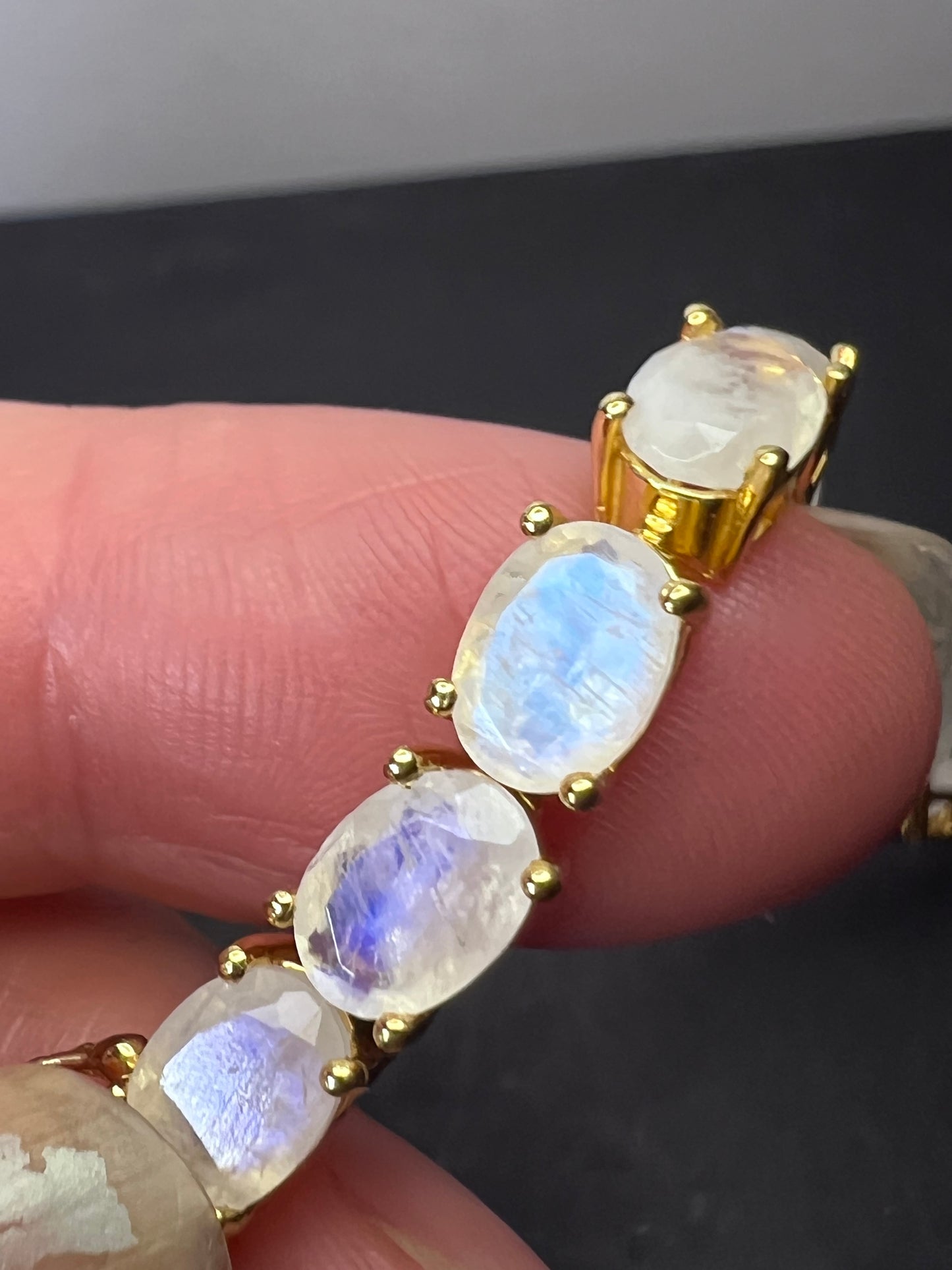 Rainbow Moonstone tennis bracelet gold over sterling silver