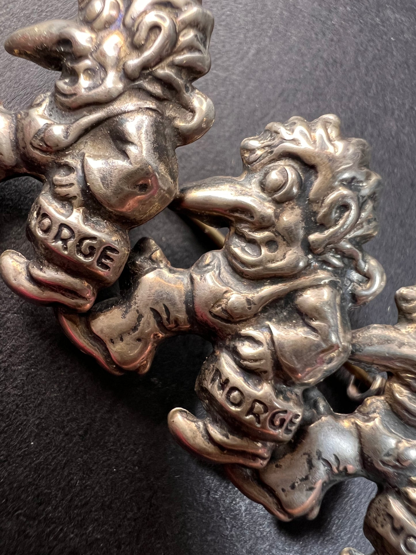 Rare vintage sterling silver Norwegian Norge troll brooch