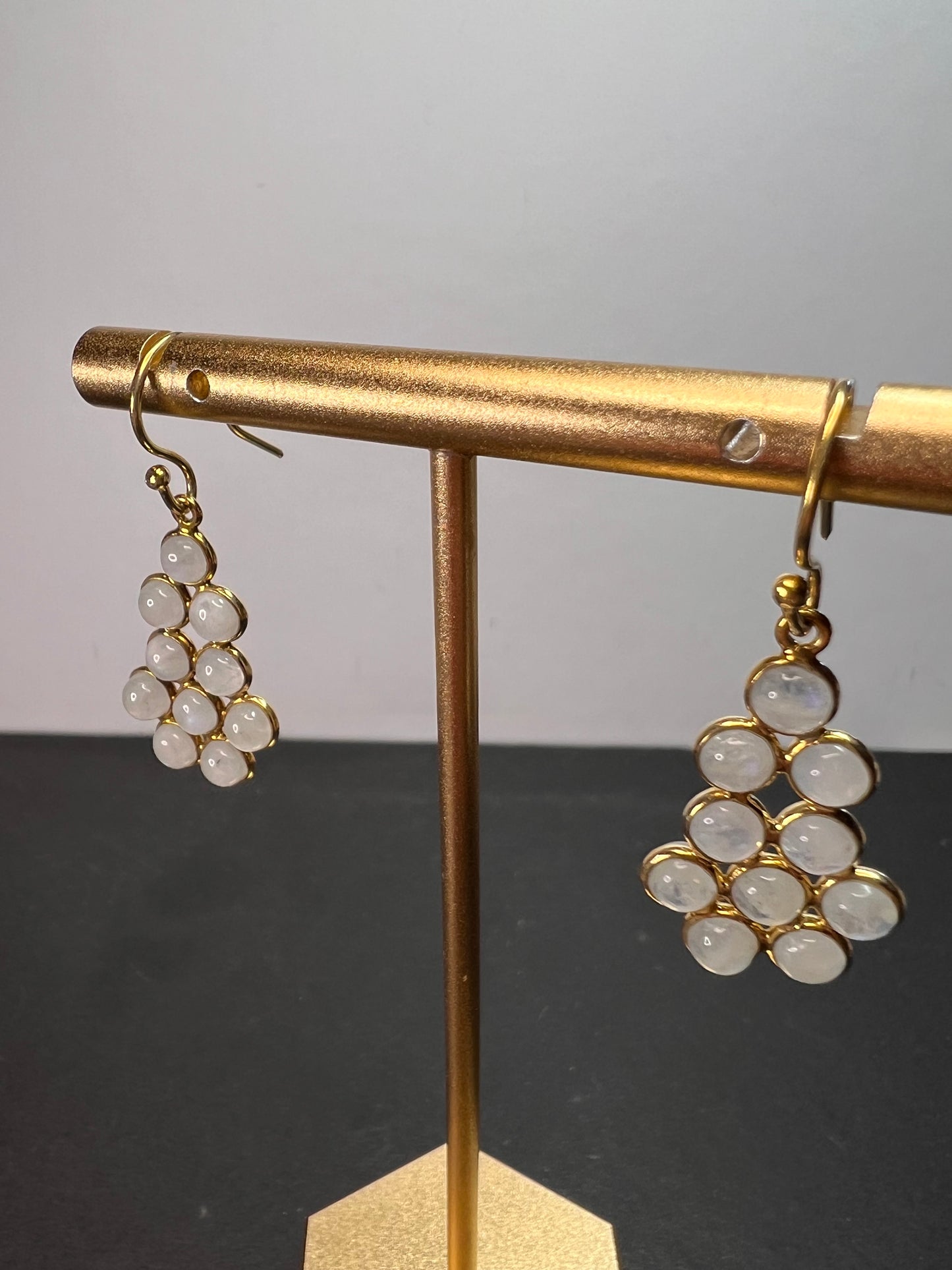 Rainbow moonstone chandelier earrings in gold over sterling silver