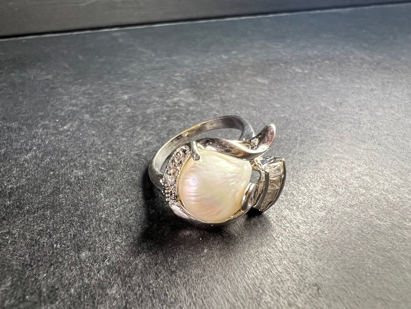 Vintage Style Cultured Pearl CZ Ring 12k Gold Plated Size 7