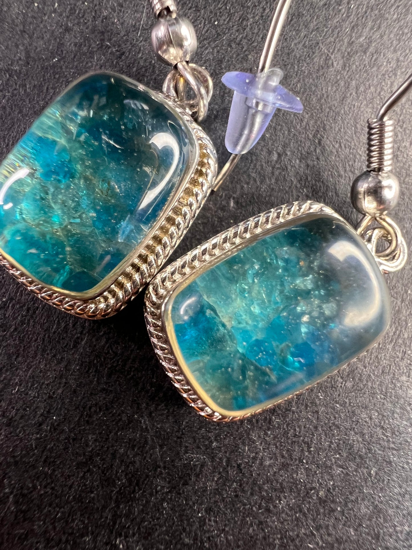 NEW neon apatite in matrix in platinum over copper