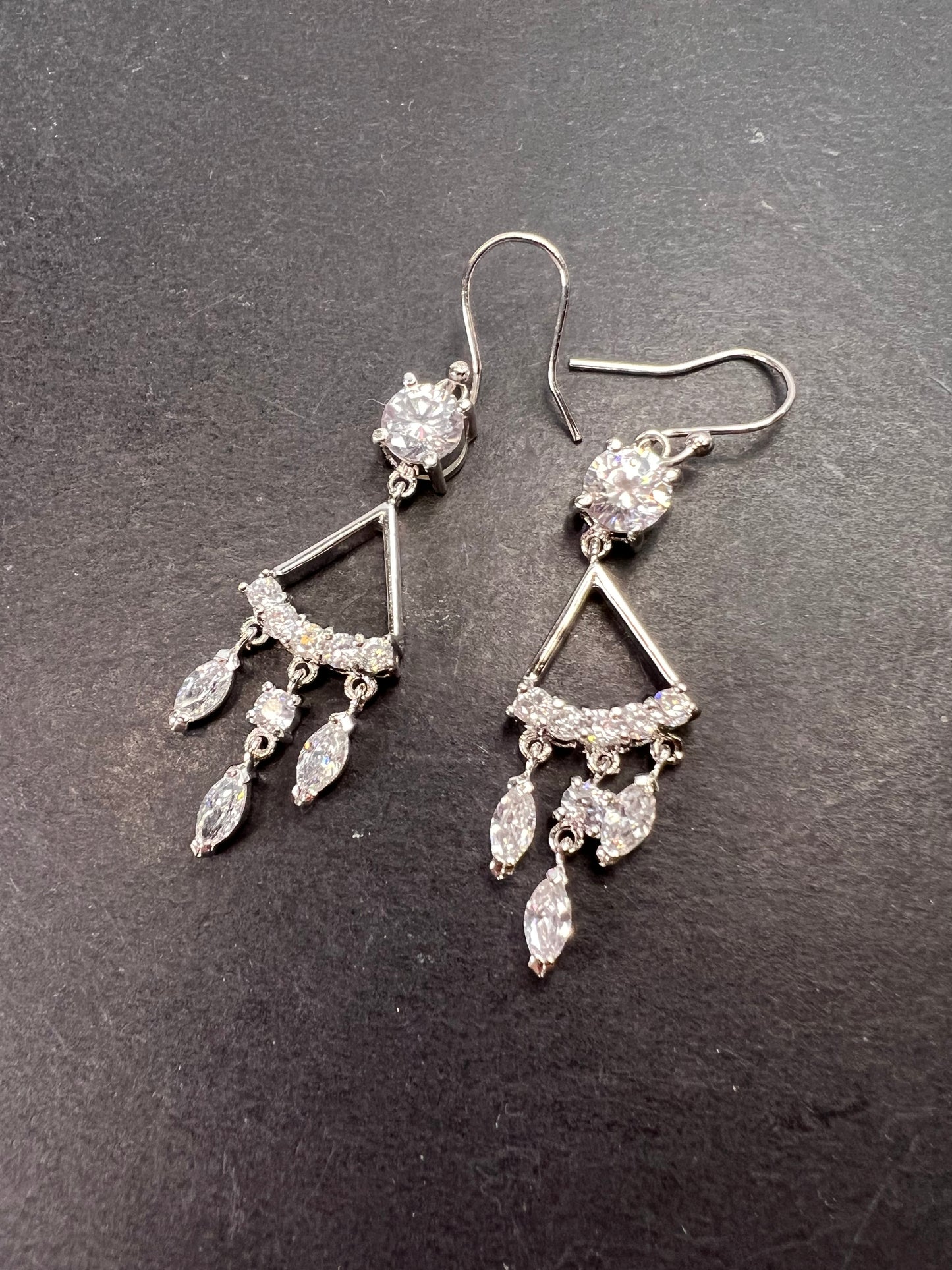 CZ chandelier earrings in platinum over rhodium