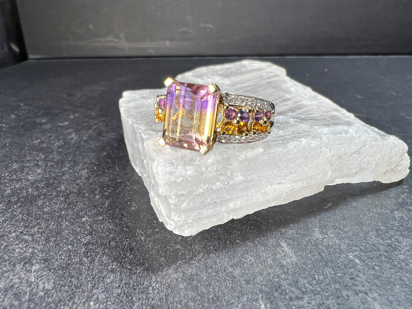 Ametrine Citrine Amethyst Ring 925 Vermeil SD Size 7