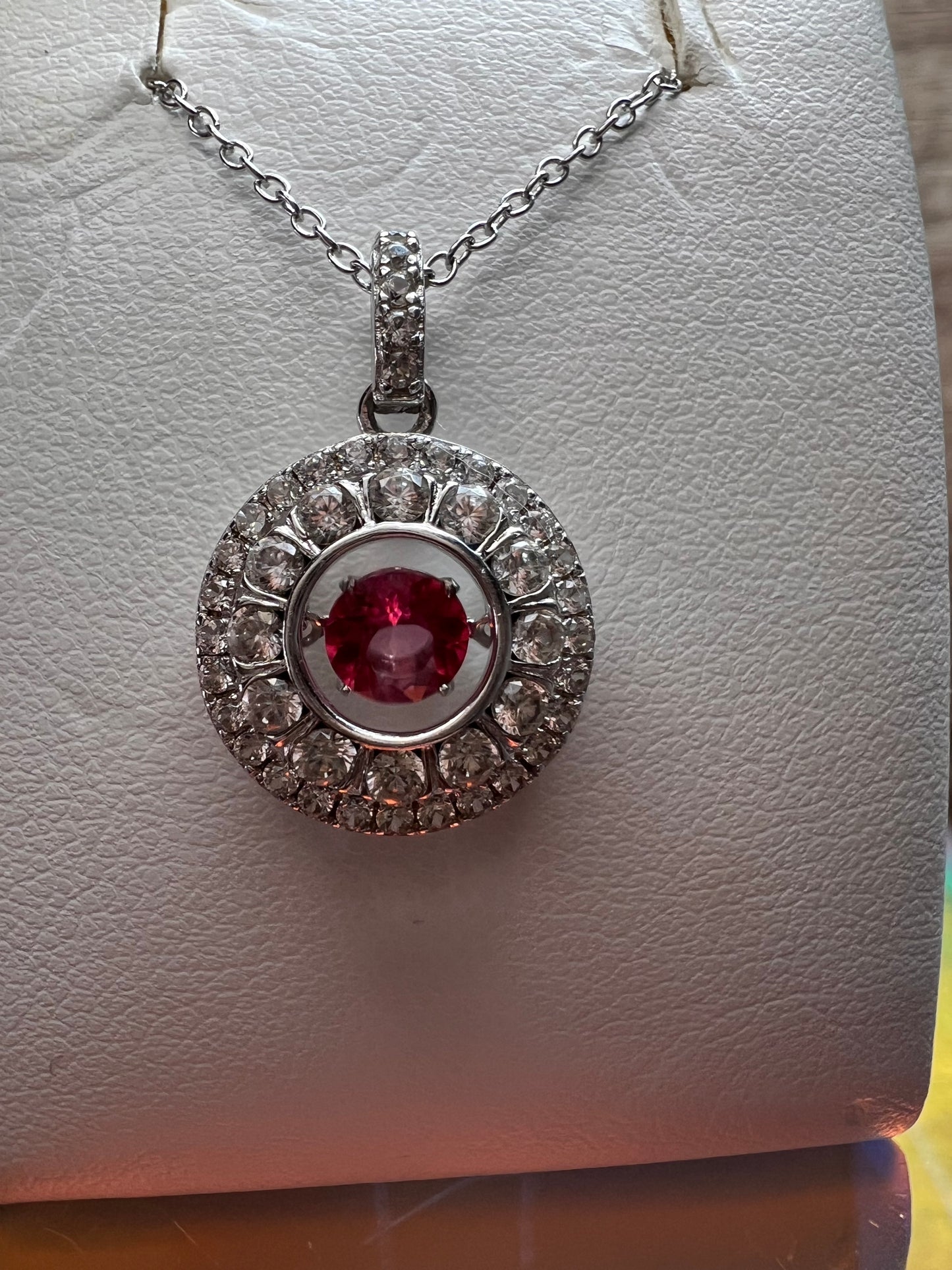 Pink tourmaline white topaz fluttering pendant necklace in platinum over sterling silver
