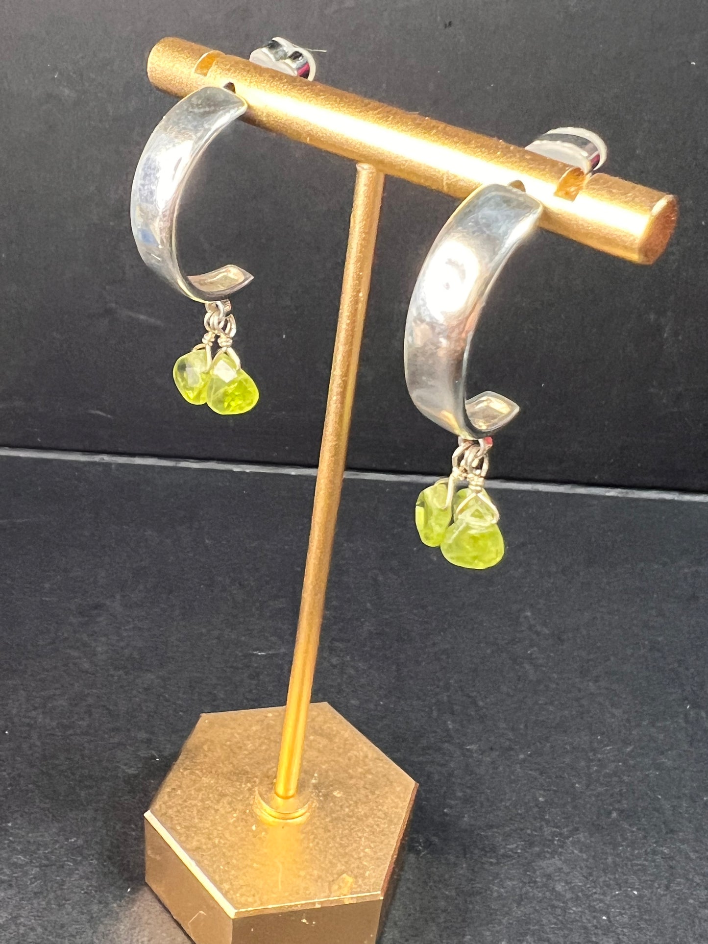 NEW peridot sterling silver crescent hoop earrings