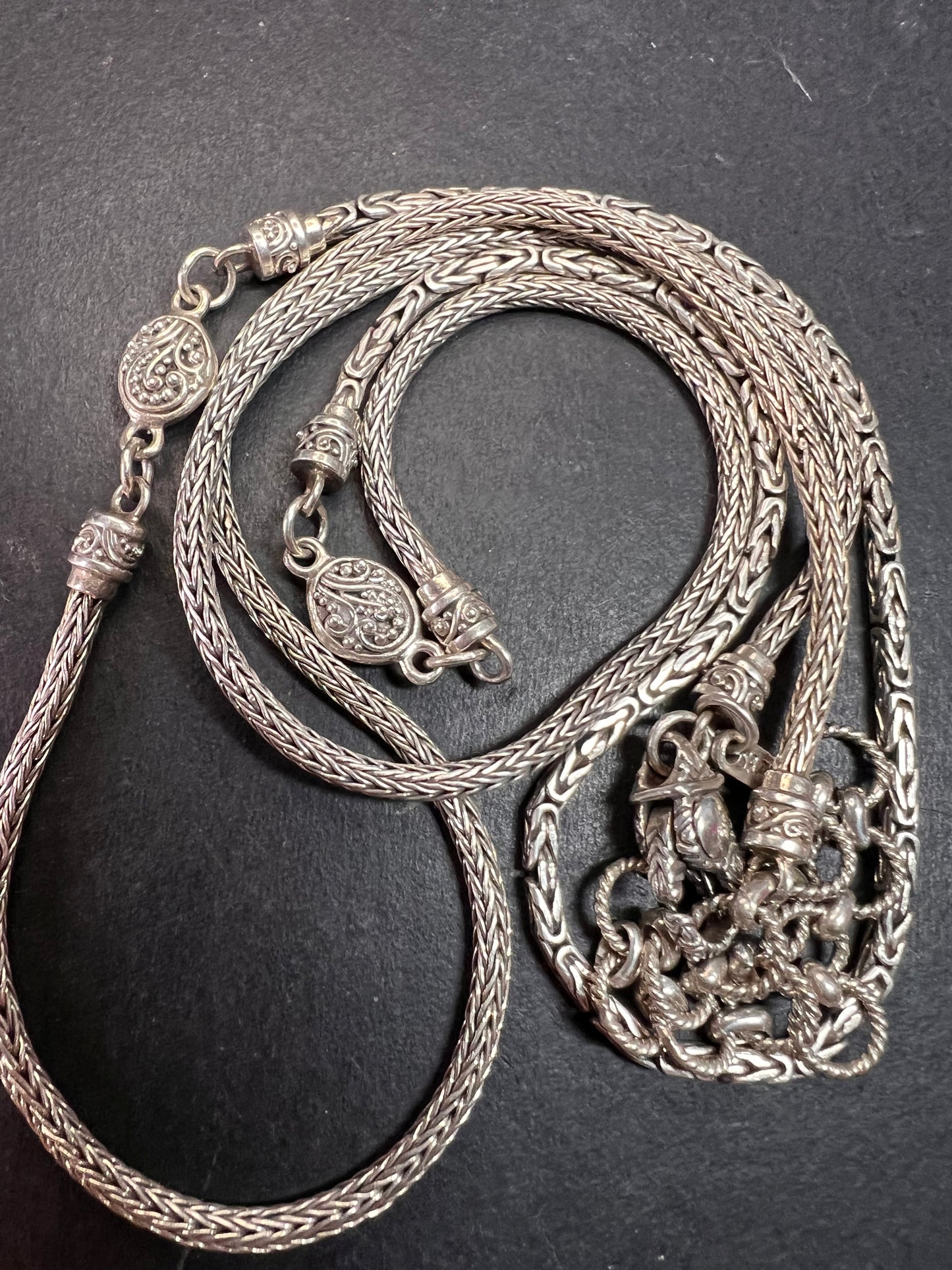 Sarda Sterling Silver 36” Balinese Foxtail Station Necklace – Handcrafted 925 Artisan Chain