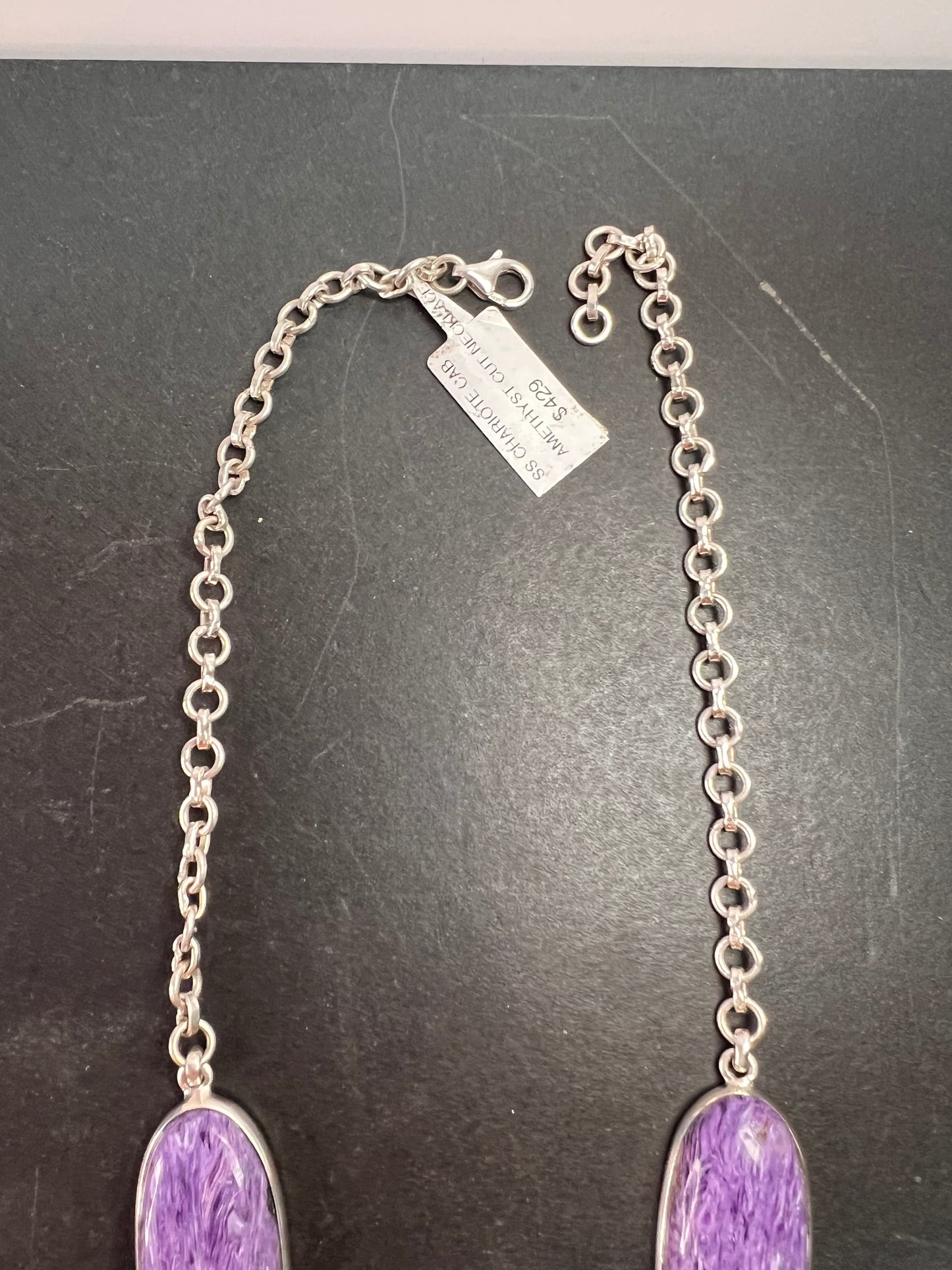 NEW Charoite and amethyst sterling silver necklace