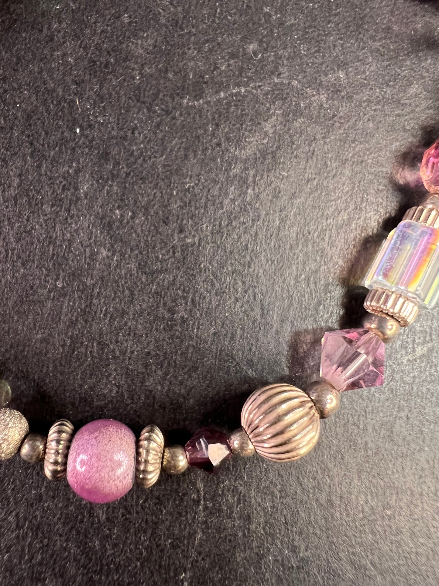 Vintage Sterling Silver Toggle Bracelet with Purple Crystal & Lampwork Beads