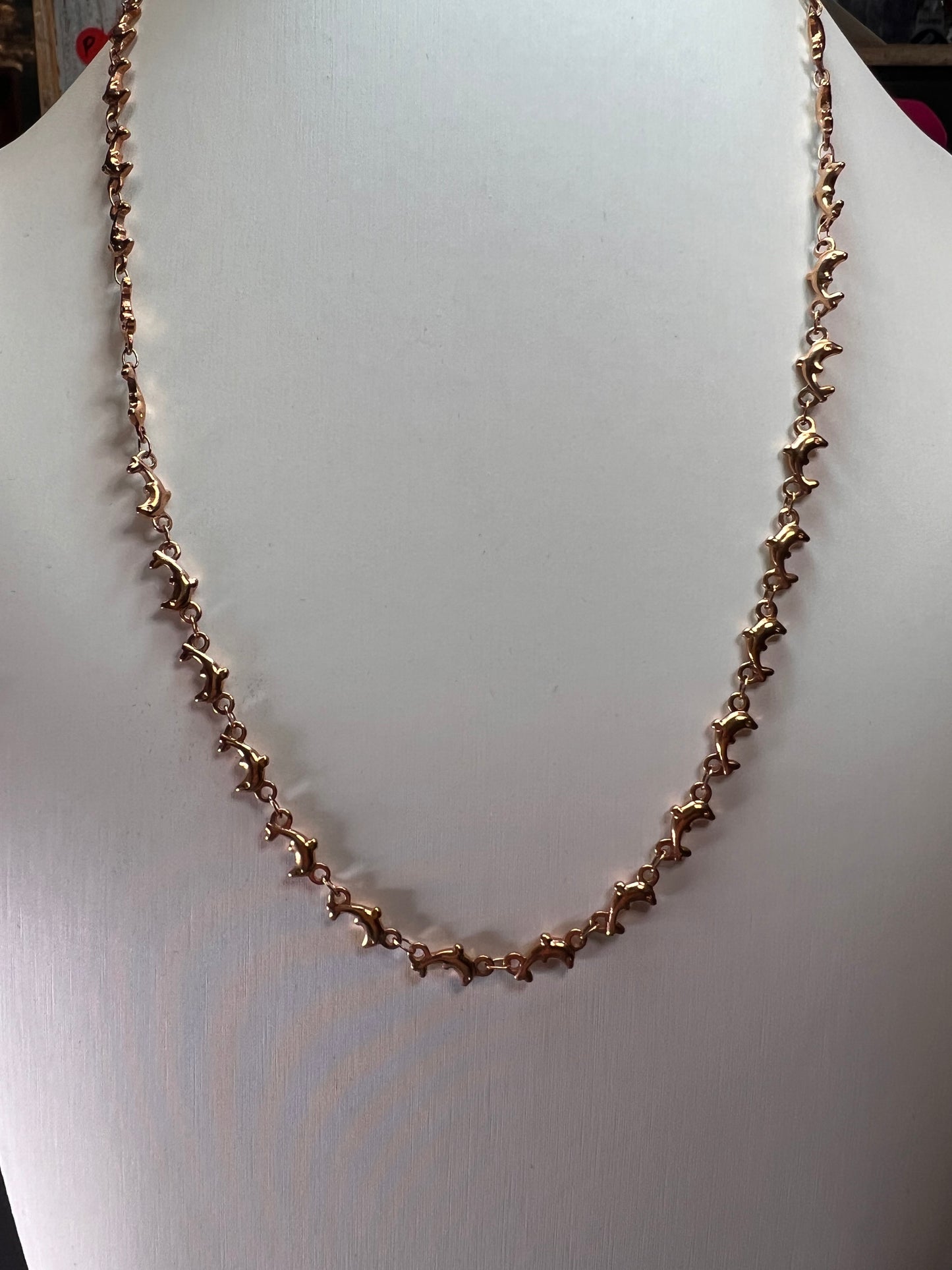 Ion plated rose gold over stainless steel dolphins 20 inch necklace