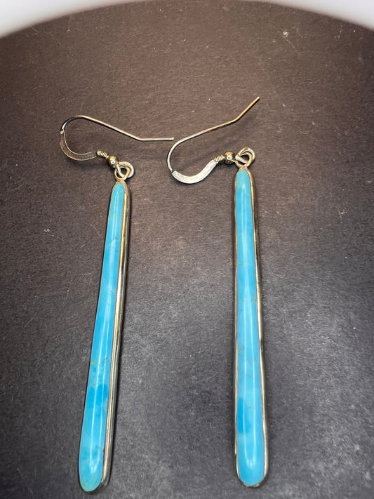 Kingman turquoise long sterling silver dangle earrings