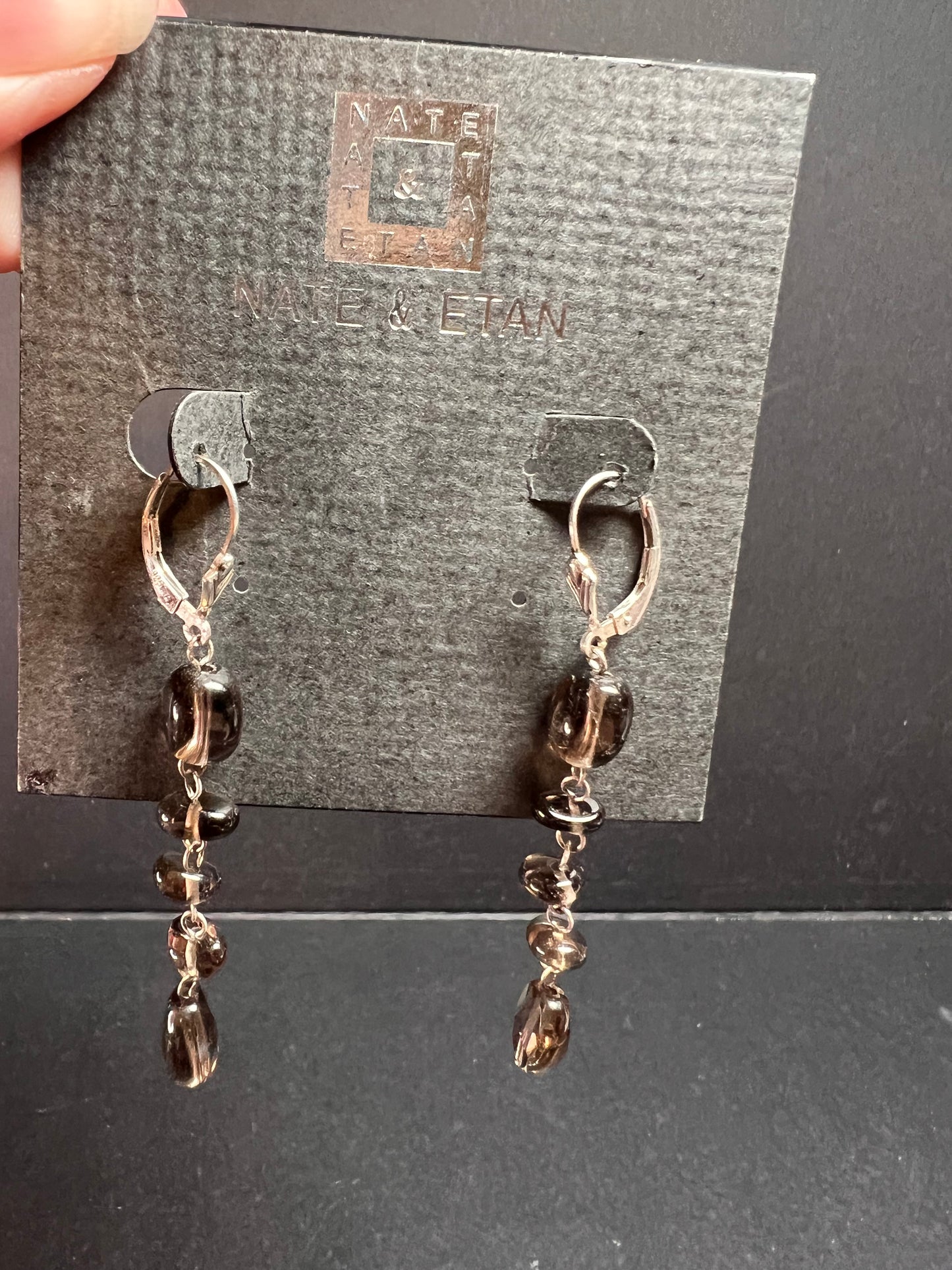 NEW Nate & Etan smoky quartz sterling silver dangle earrings