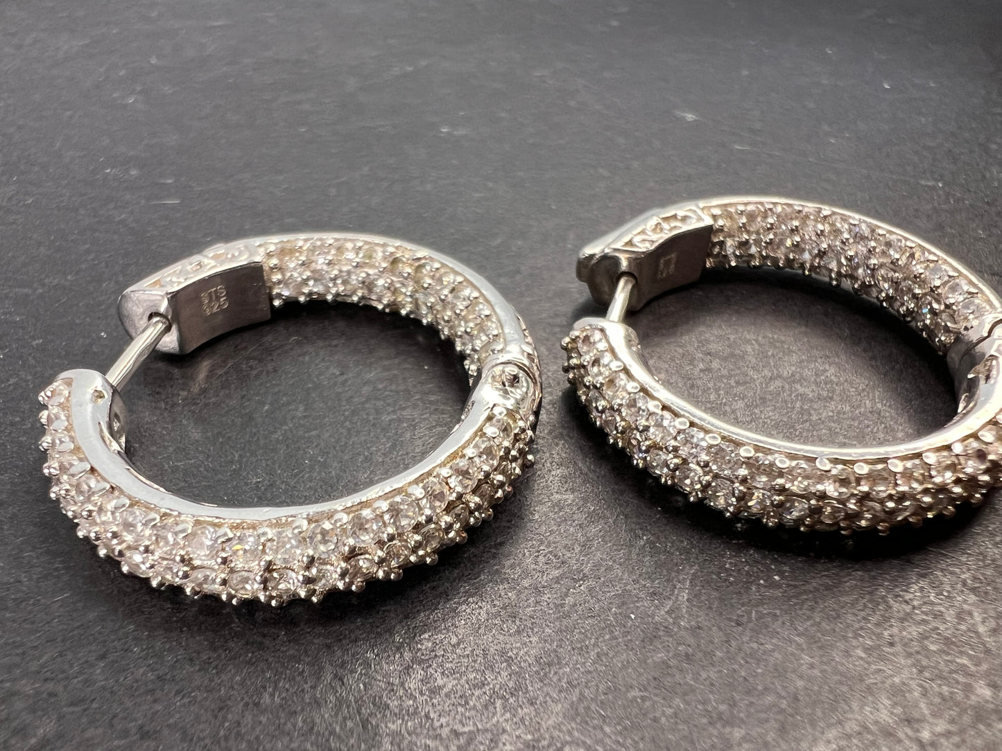 White zircon inside out hoop earrings in platinum over sterling silver 3.50ctw