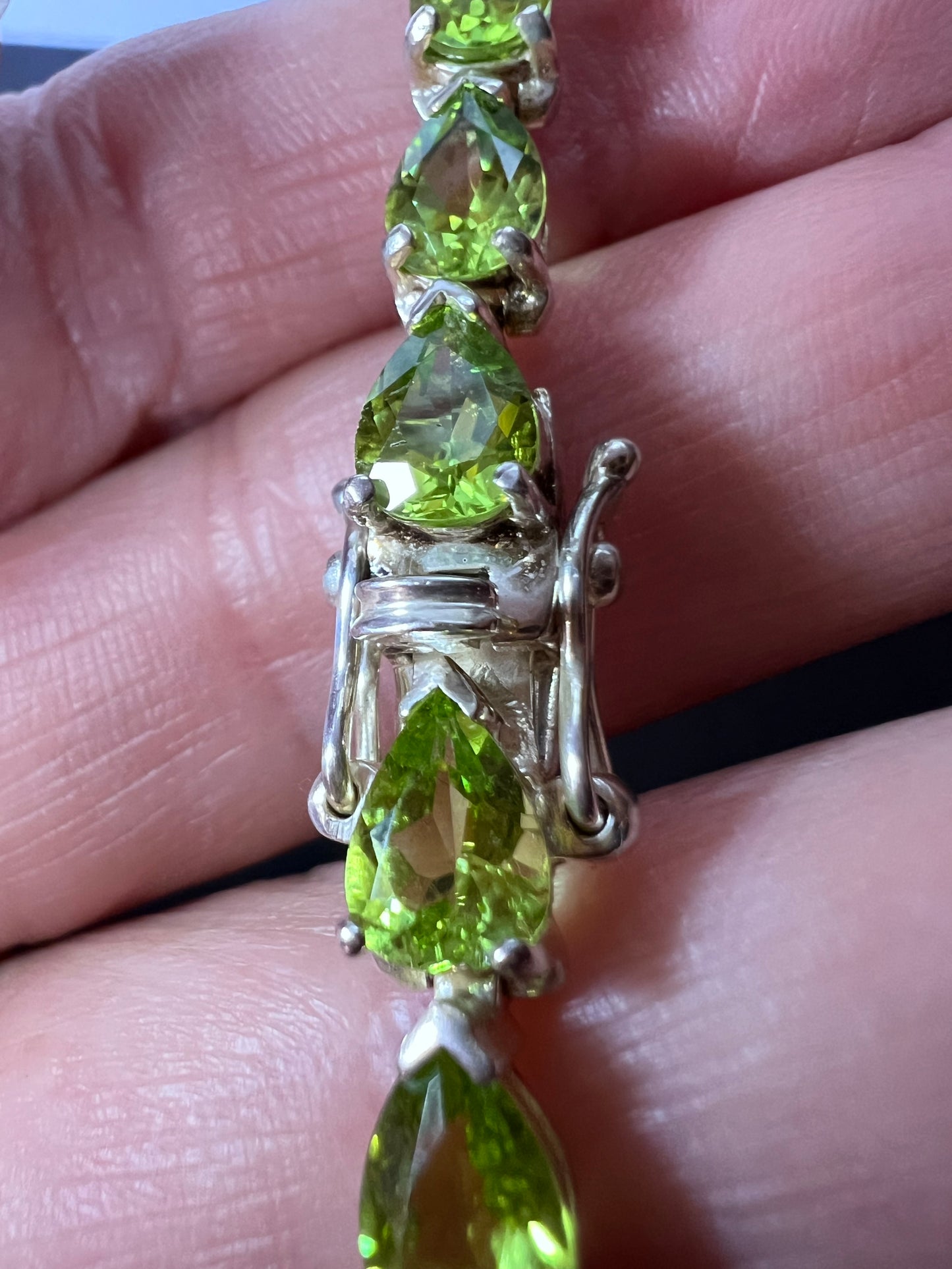 Peridot and sterling silver tennis bracelet