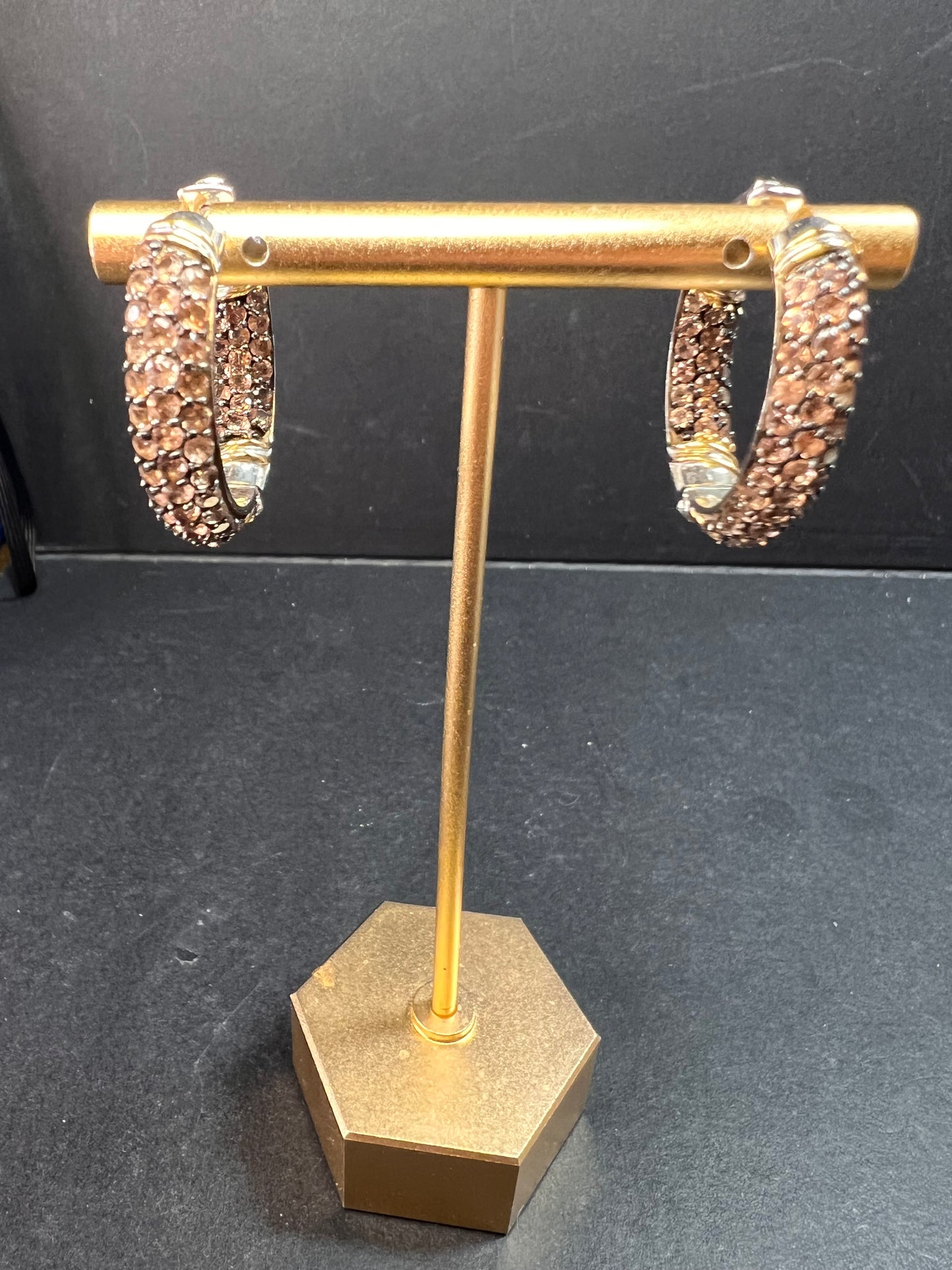 Andalusite inside out hoop earrings in gold and rhodium over sterling silver