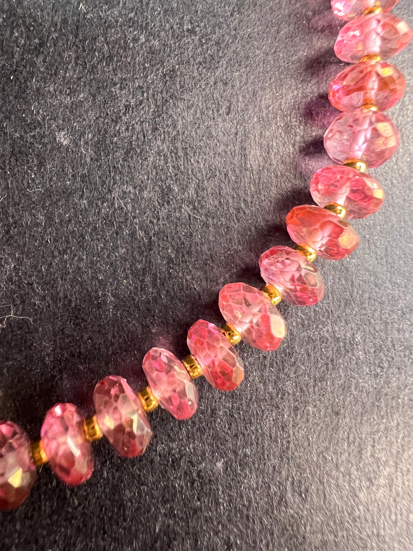 Gold Filled Necklace with Baroque Pearl and Pink Faceted Gemstone Beads