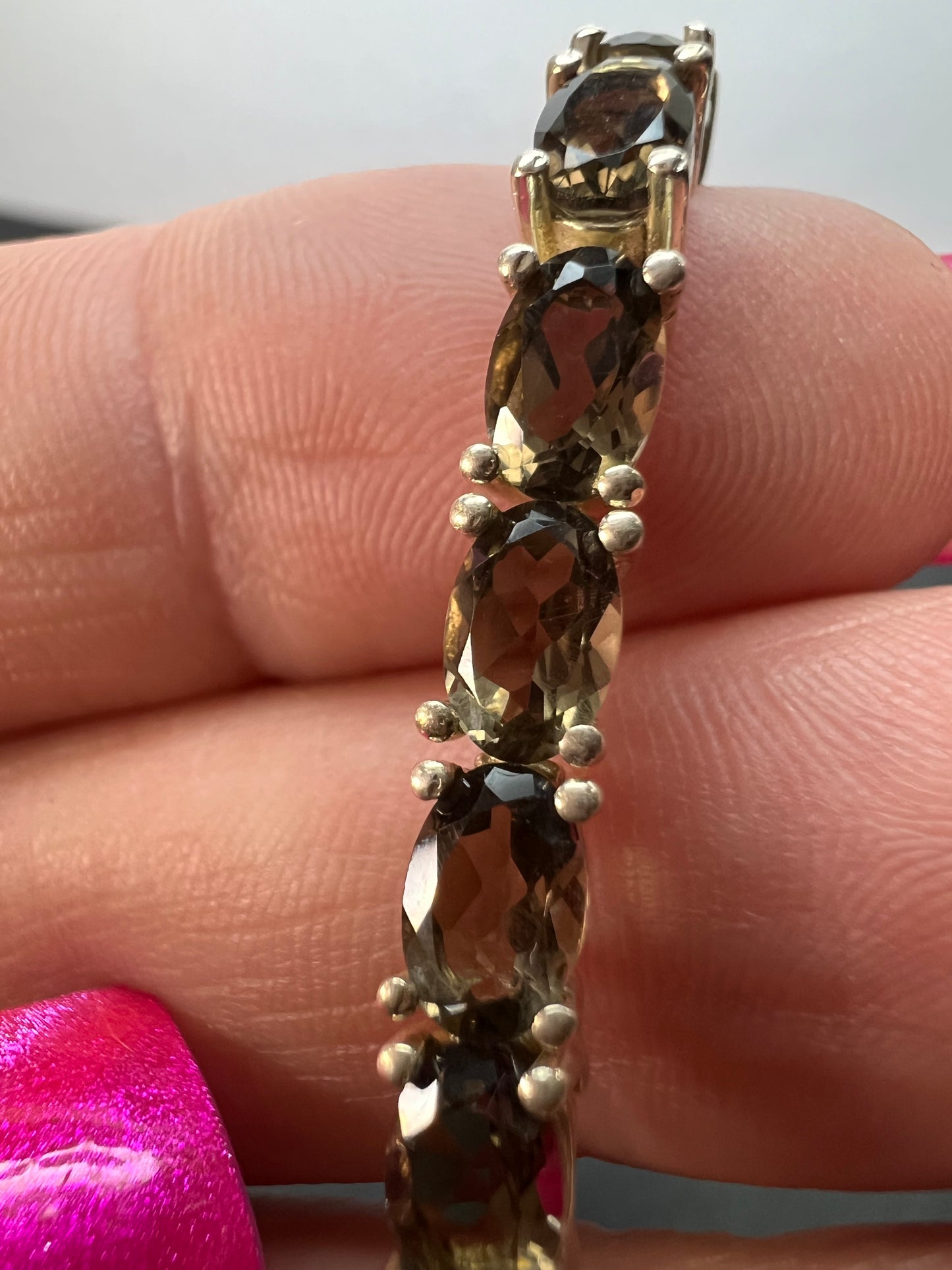 Smoky quartz and black spinel bracelet with sterling clasp