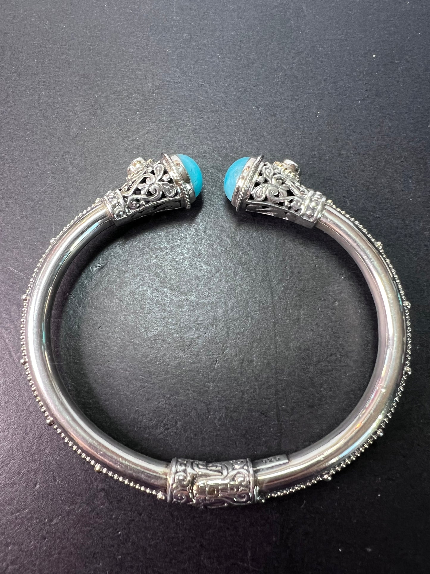 Sarda Sterling silver cuff bracelet with Peruvian amazonite and blue topaz