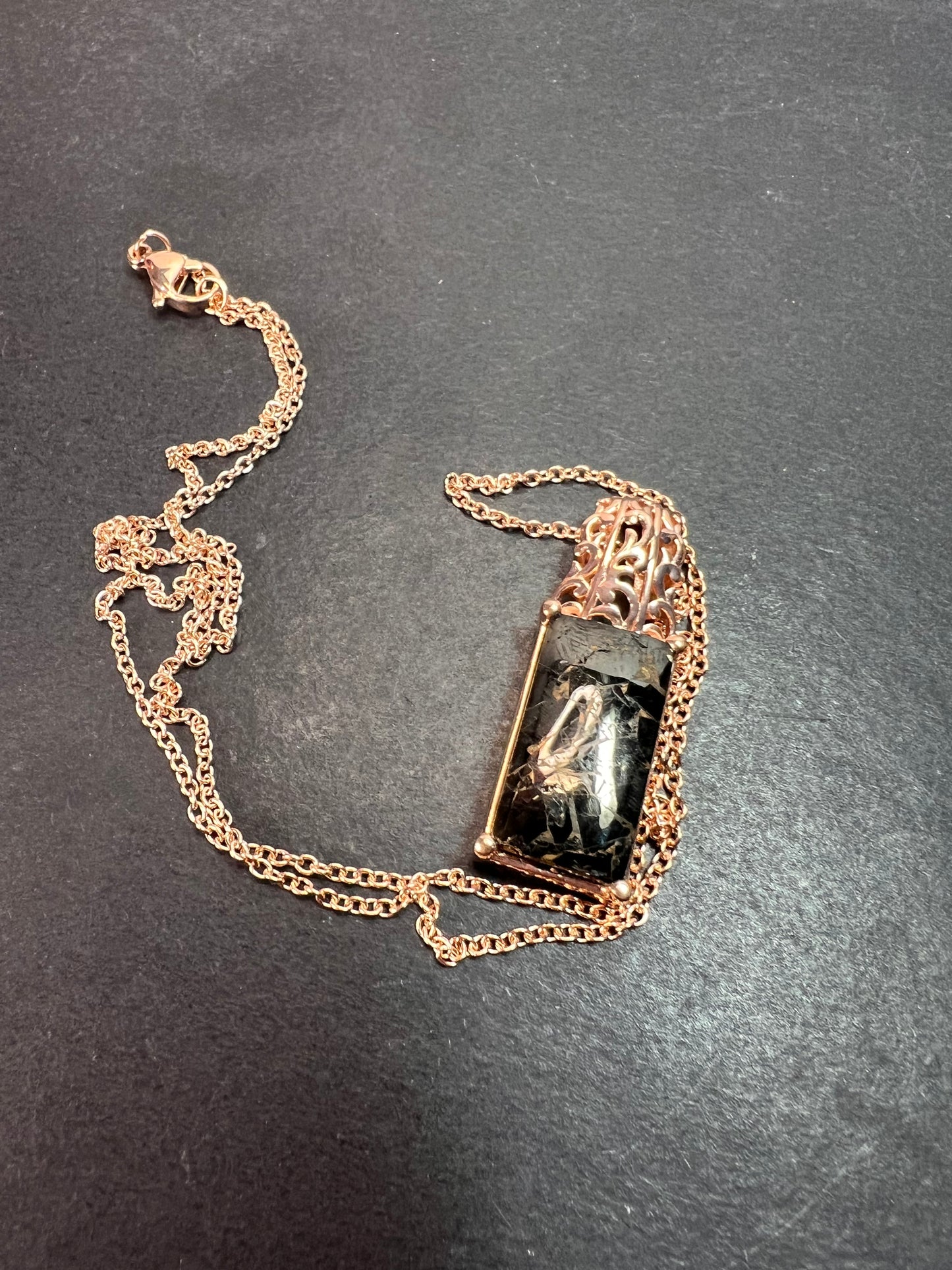 Matrix silver shungite pendant in rose gold over copper with magnets and chain *NEW*