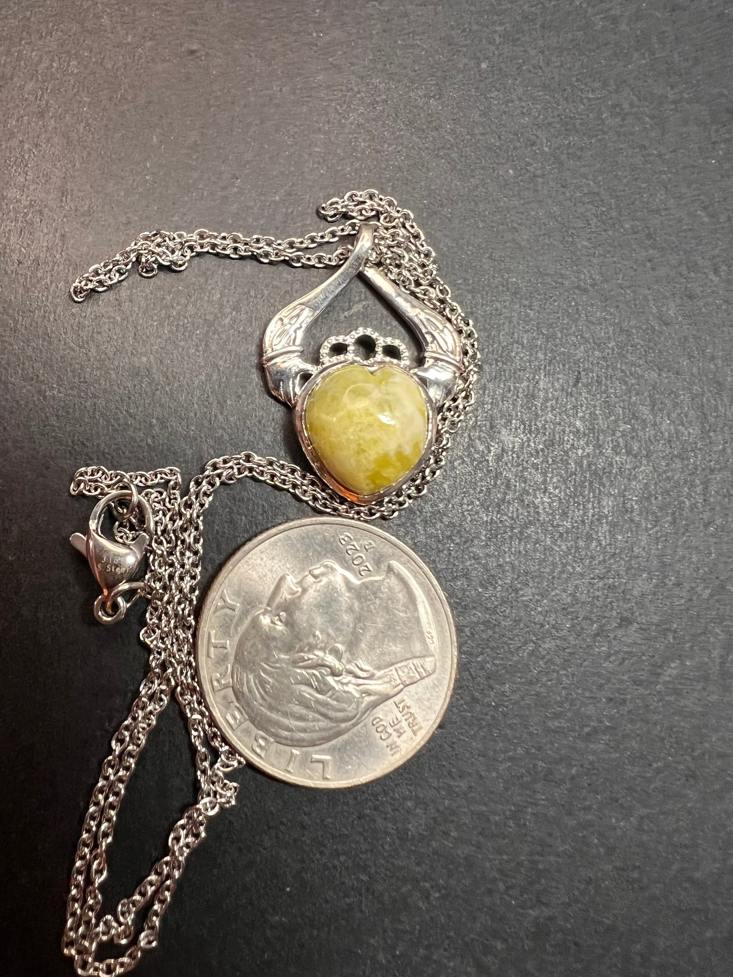 NEW Connemara marble claddagh pendant in sterling silver