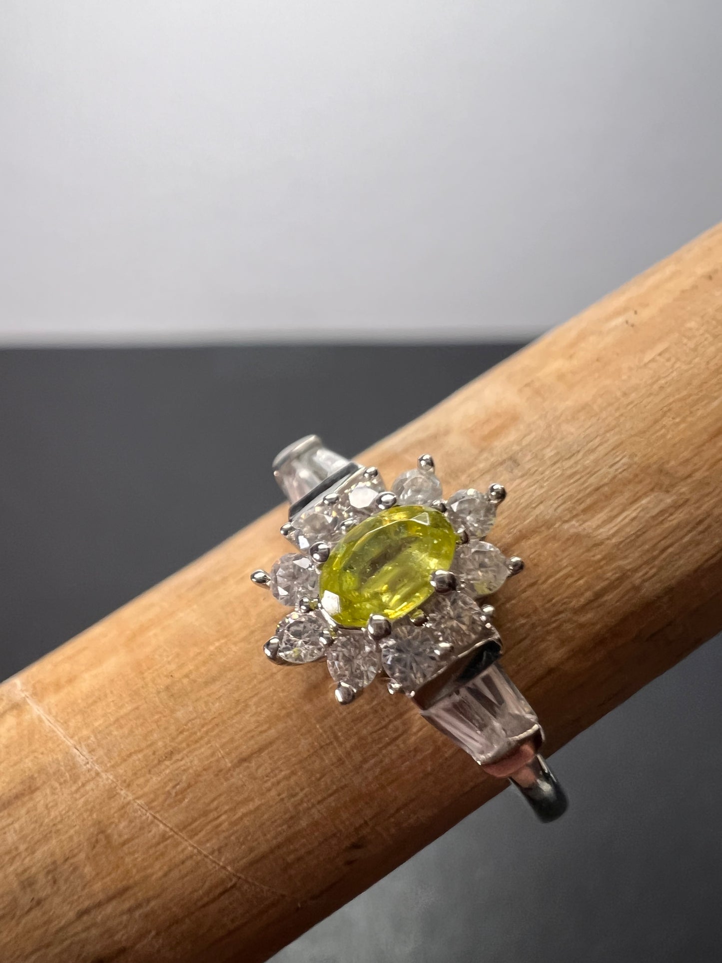 Sphene halo ring in rhodium over sterling silver size 5 *NEW*