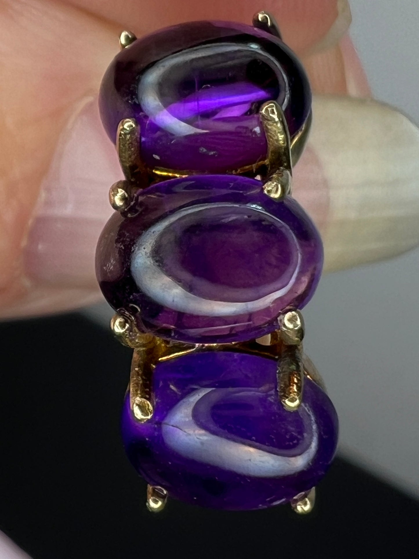 Triple amethyst stone ring in gold over sterling silver size 9