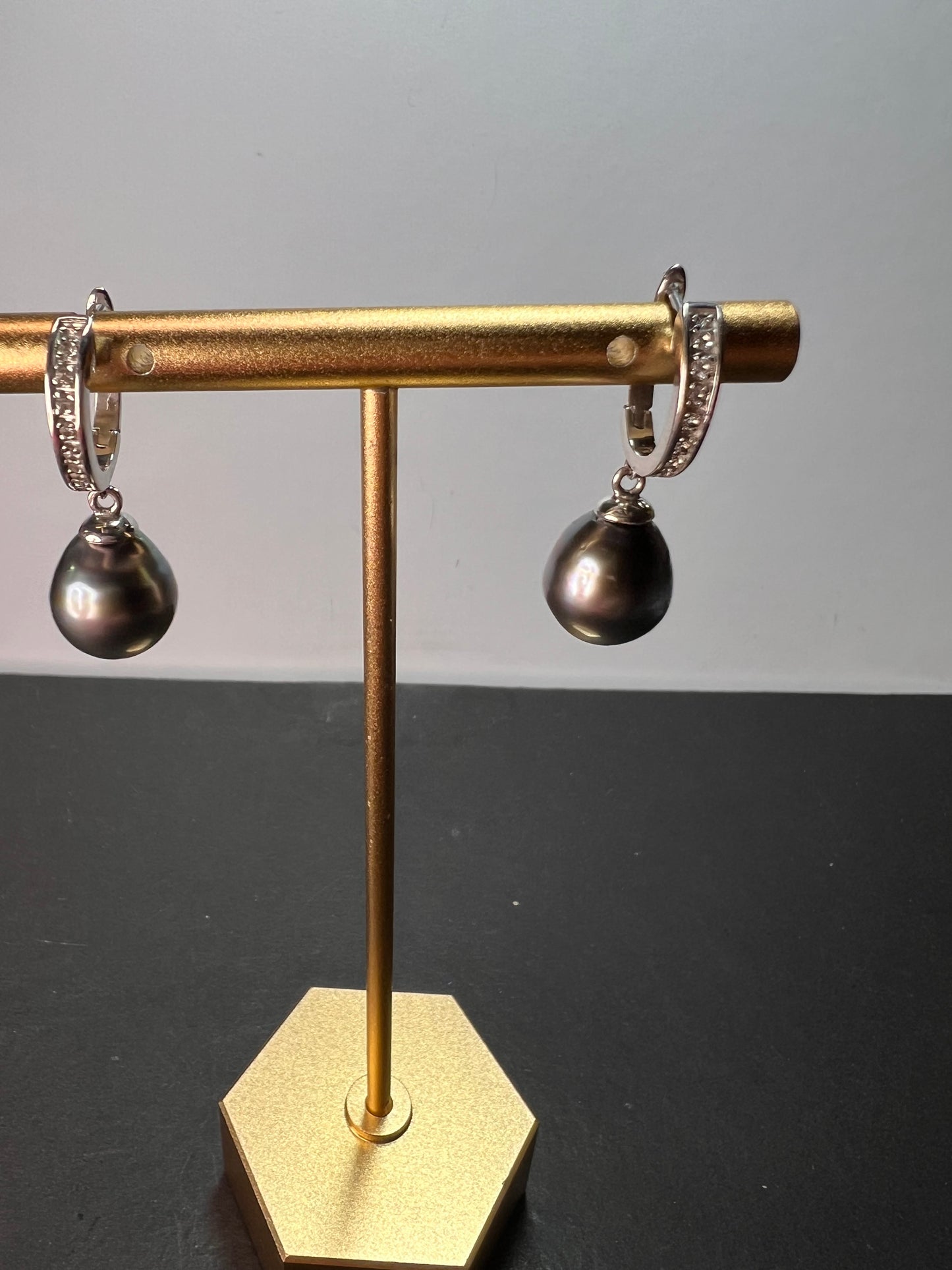 Tahitian south seas pearl earrings in rhodium over sterling silver