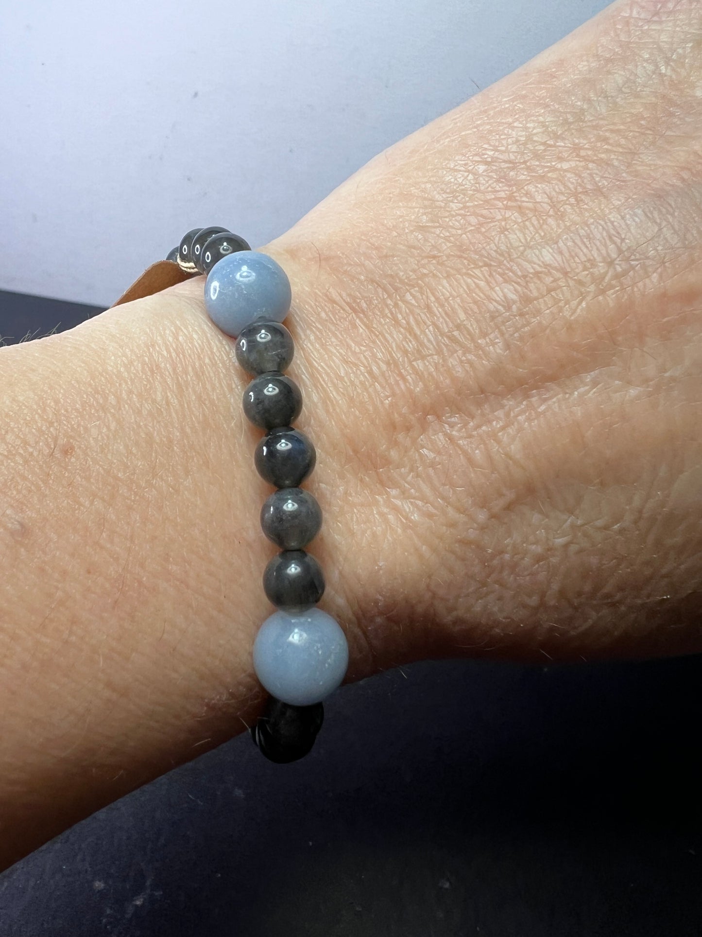 Labradorite and Angelite stretch bracelet 7 inch