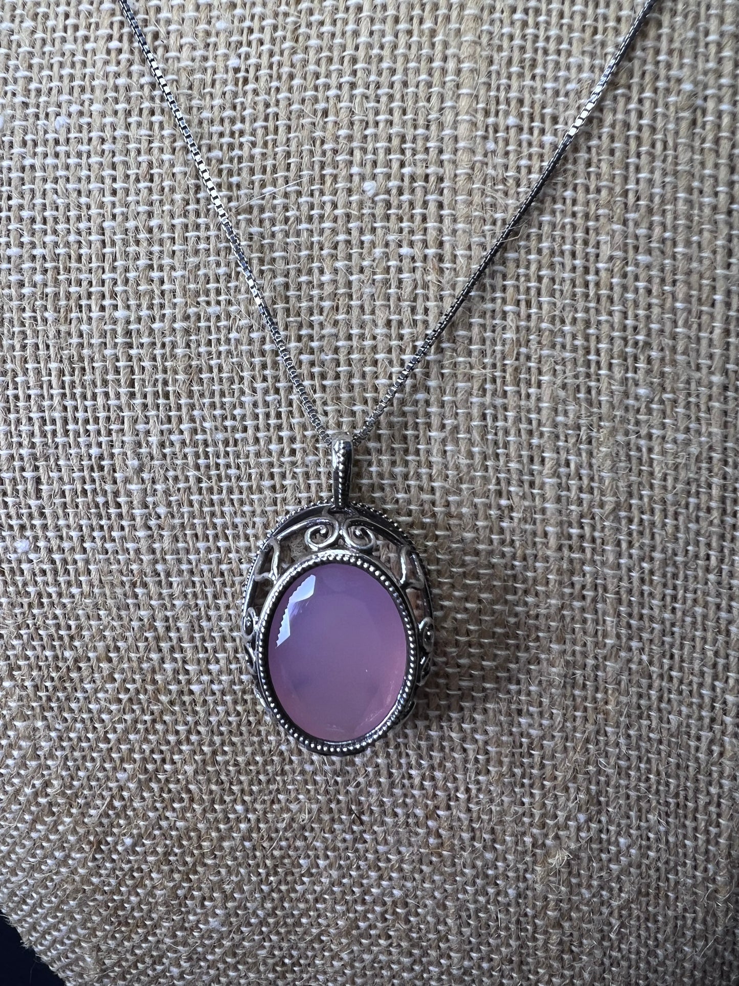 Pink chalcedony sterling silver pendant and 18 inch chain Becky