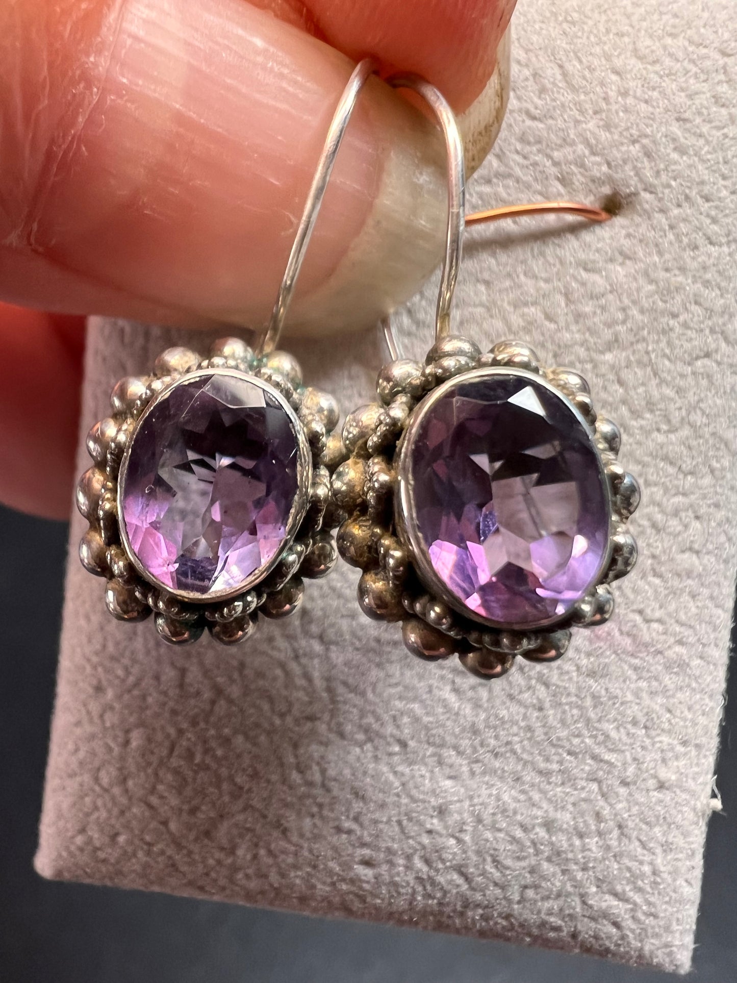 Vintage Suarti Bali sterling silver amethyst earrings