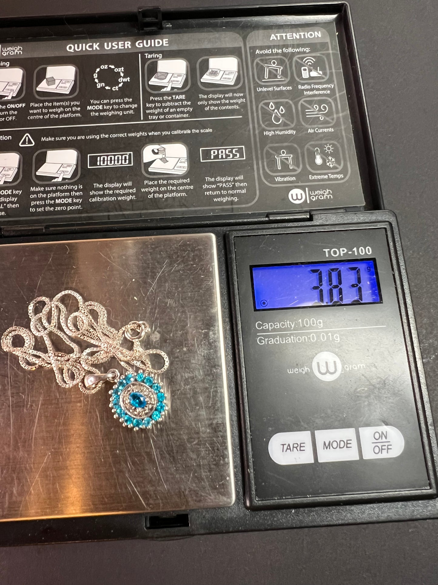 Vintage 925 Sterling Silver Blue Apatite & Diamond Halo Pendant Necklace