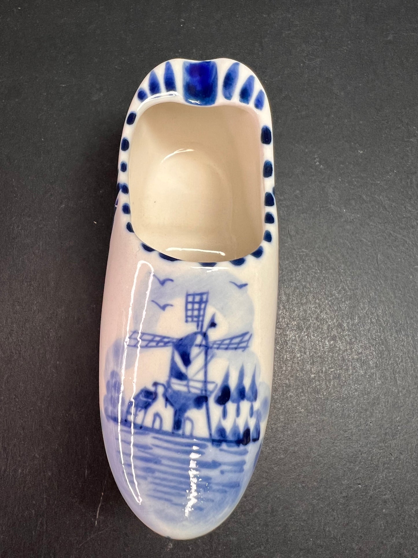 Vintage Blue White Delft Style Ceramic Dutch Clog Souvenir Trinket Dish 4"