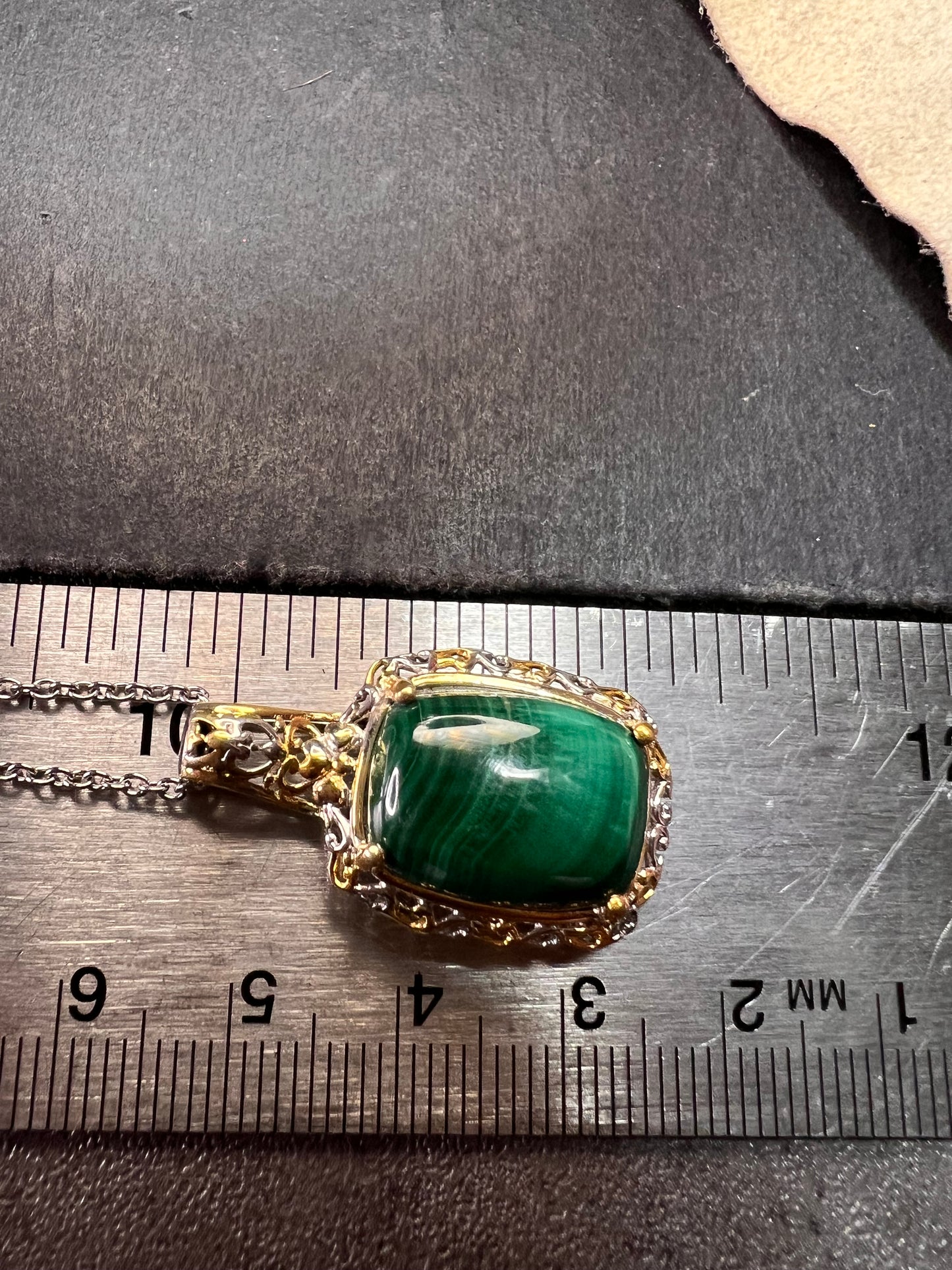 New Karis Platinum & 18K Gold Plated Malachite Pendant Necklace 20”