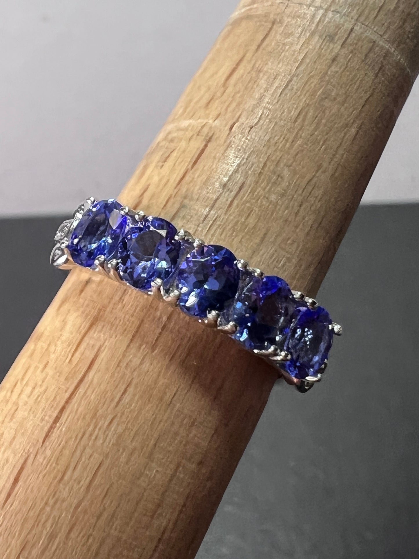 Blue Tanzanite Rhodium Over Sterling Silver 5-stone Band Ring 1.87ctw size 9