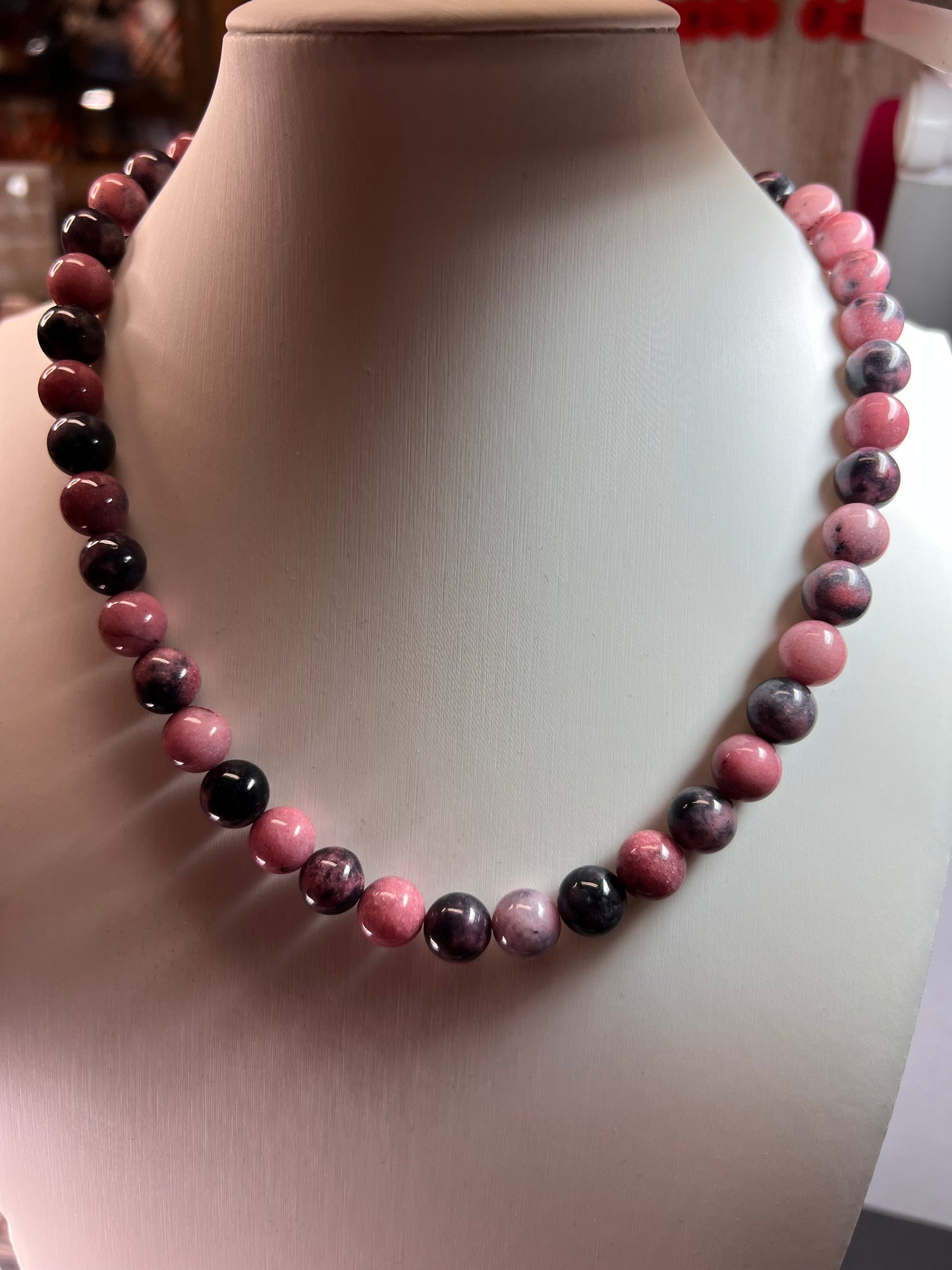 Rhodonite beaded necklace with sterling silver clasp *NEW*