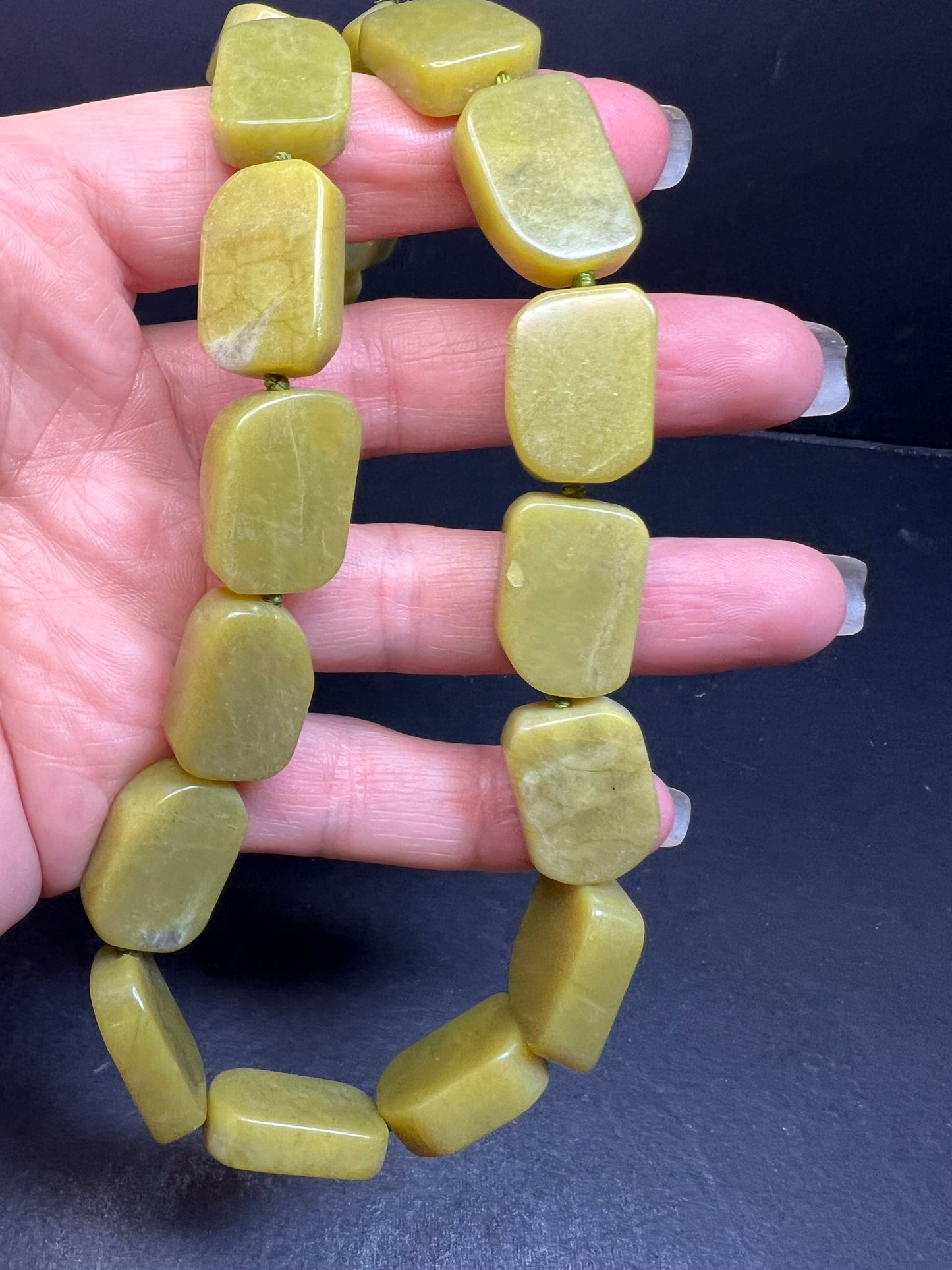 NEW olive serpentine necklace with sterling silver clasp