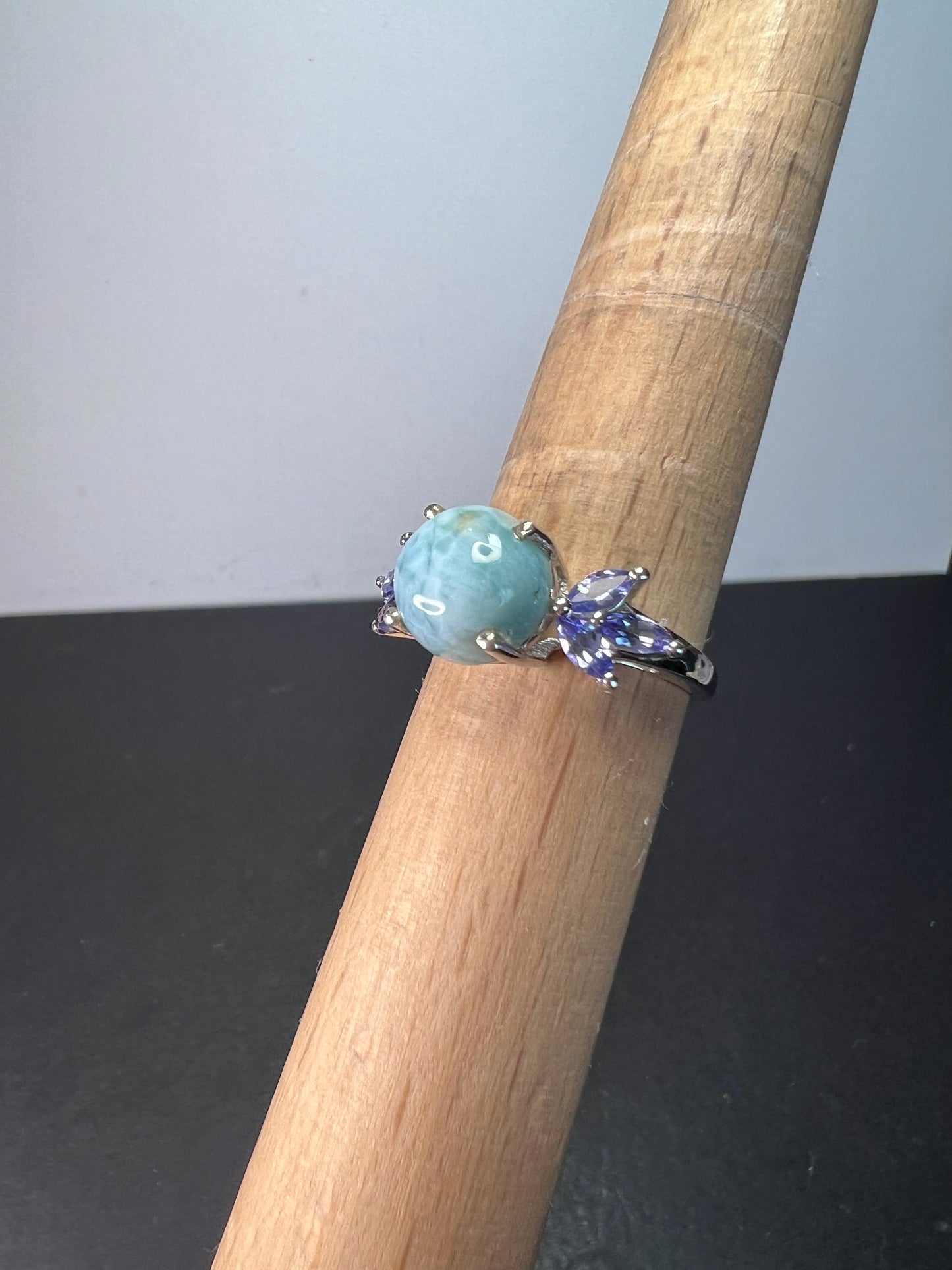 Larimar and tanzanite sterling silver ring size 9